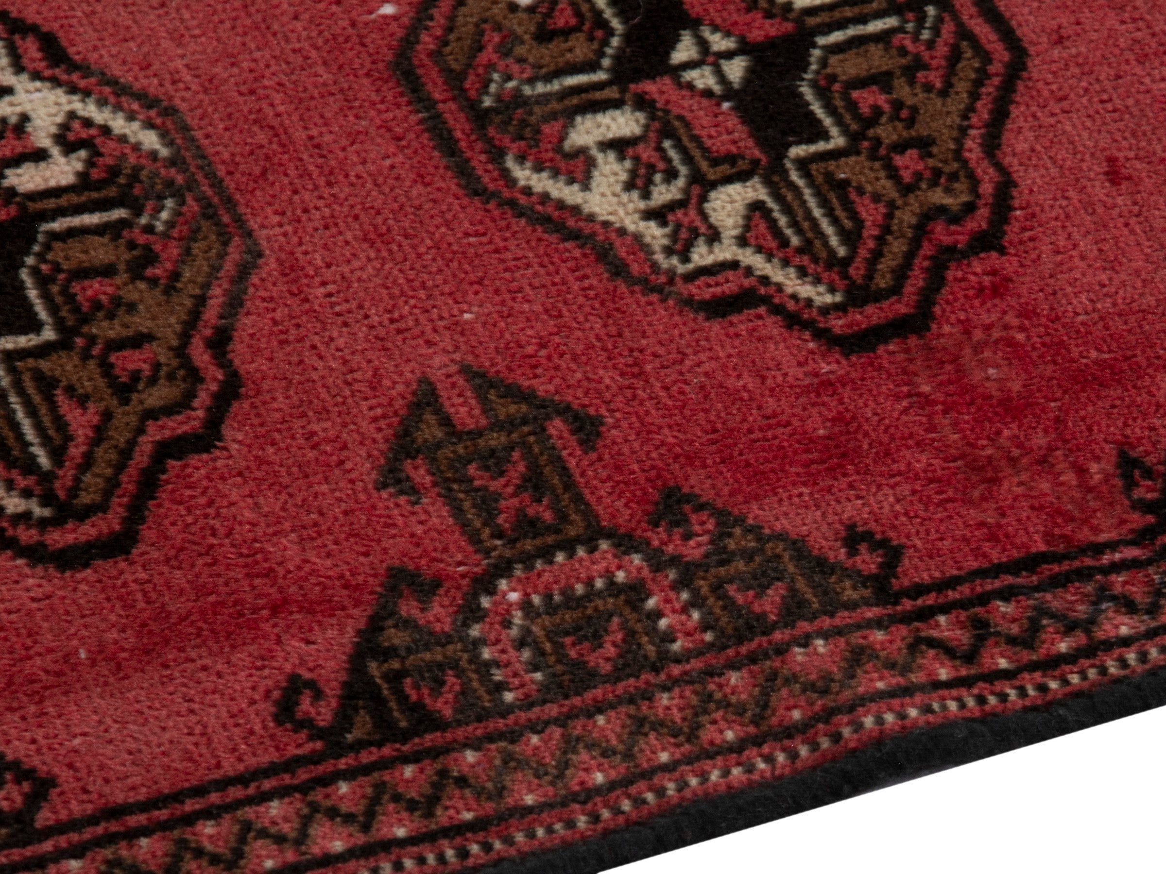 Persian Torkaman accent rug in deep red and dark brown, view 7 of 17