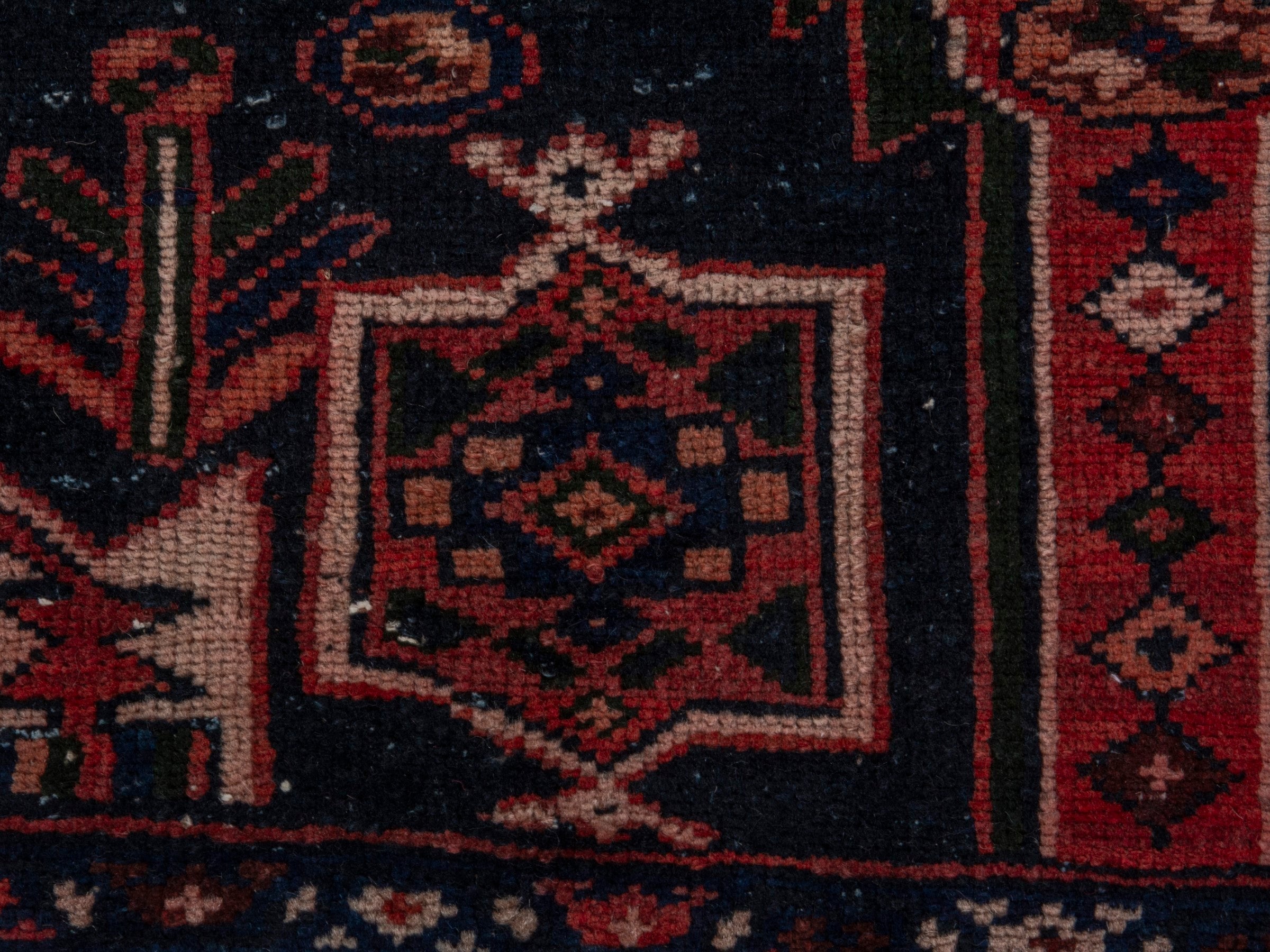 Persian Saveh accent rug in deep red and dark brown, view 10 of 20