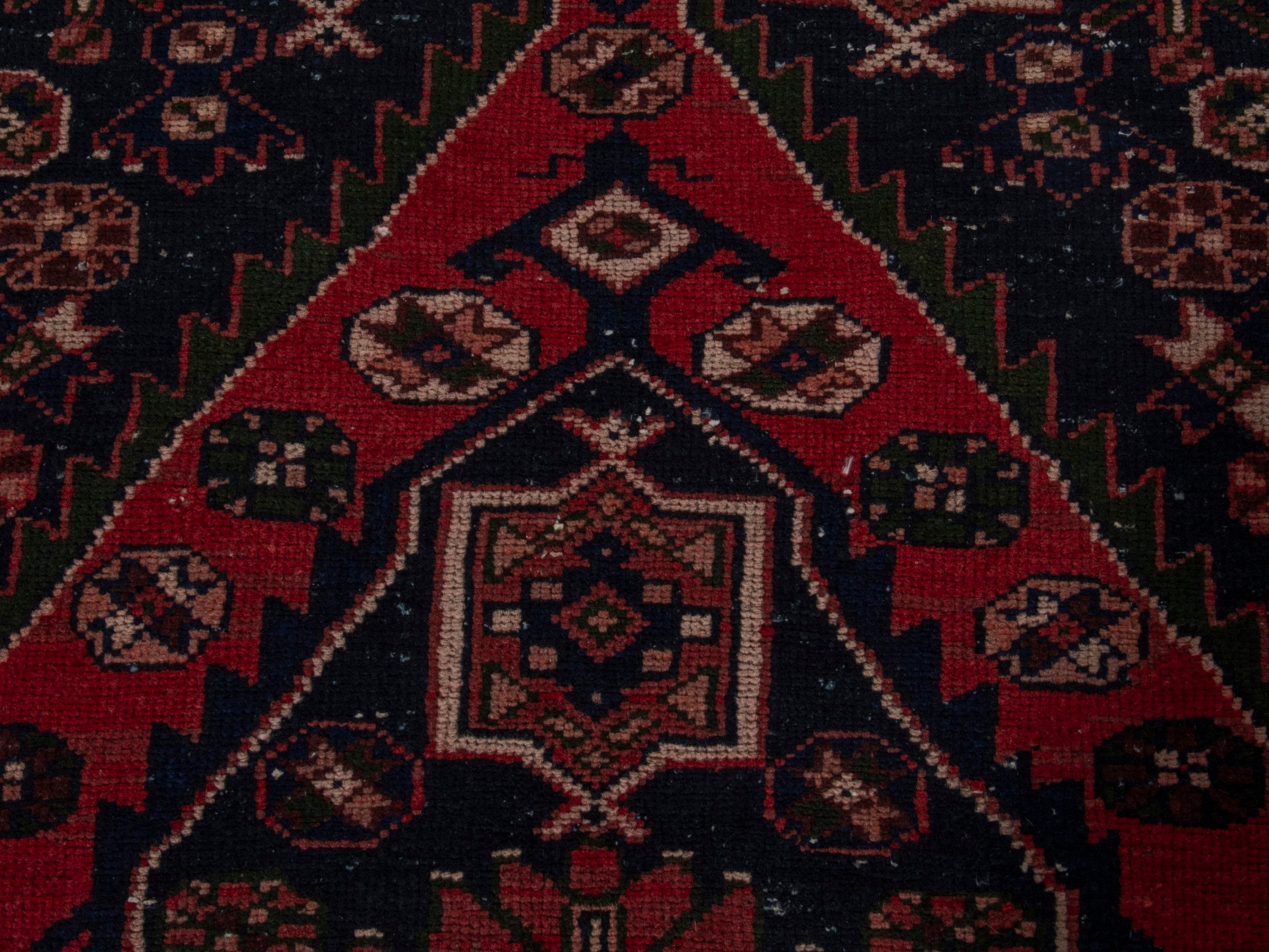 Persian Saveh accent rug in deep red and dark brown, view 12 of 20