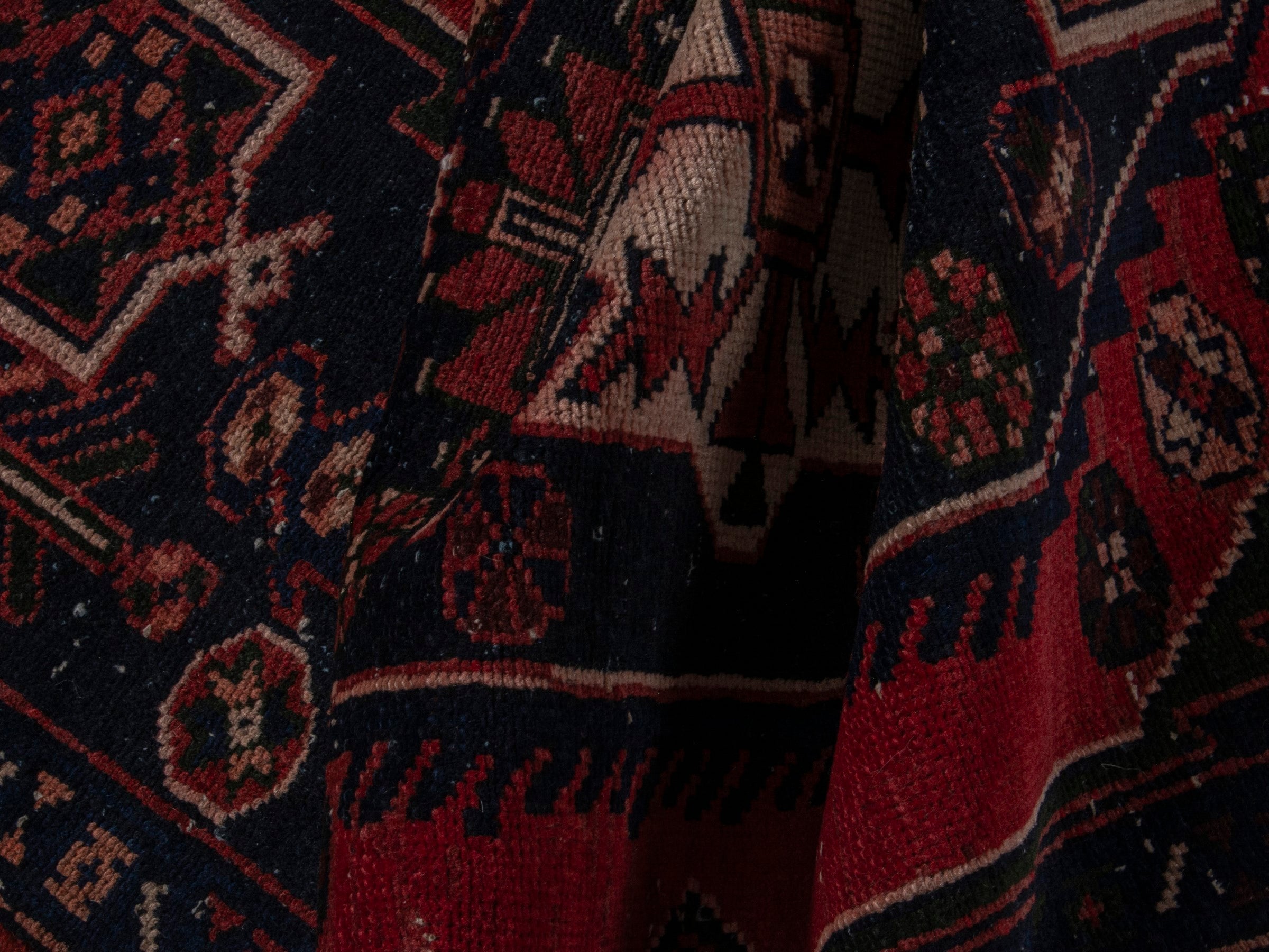 Persian Saveh accent rug in deep red and dark brown, view 17 of 20