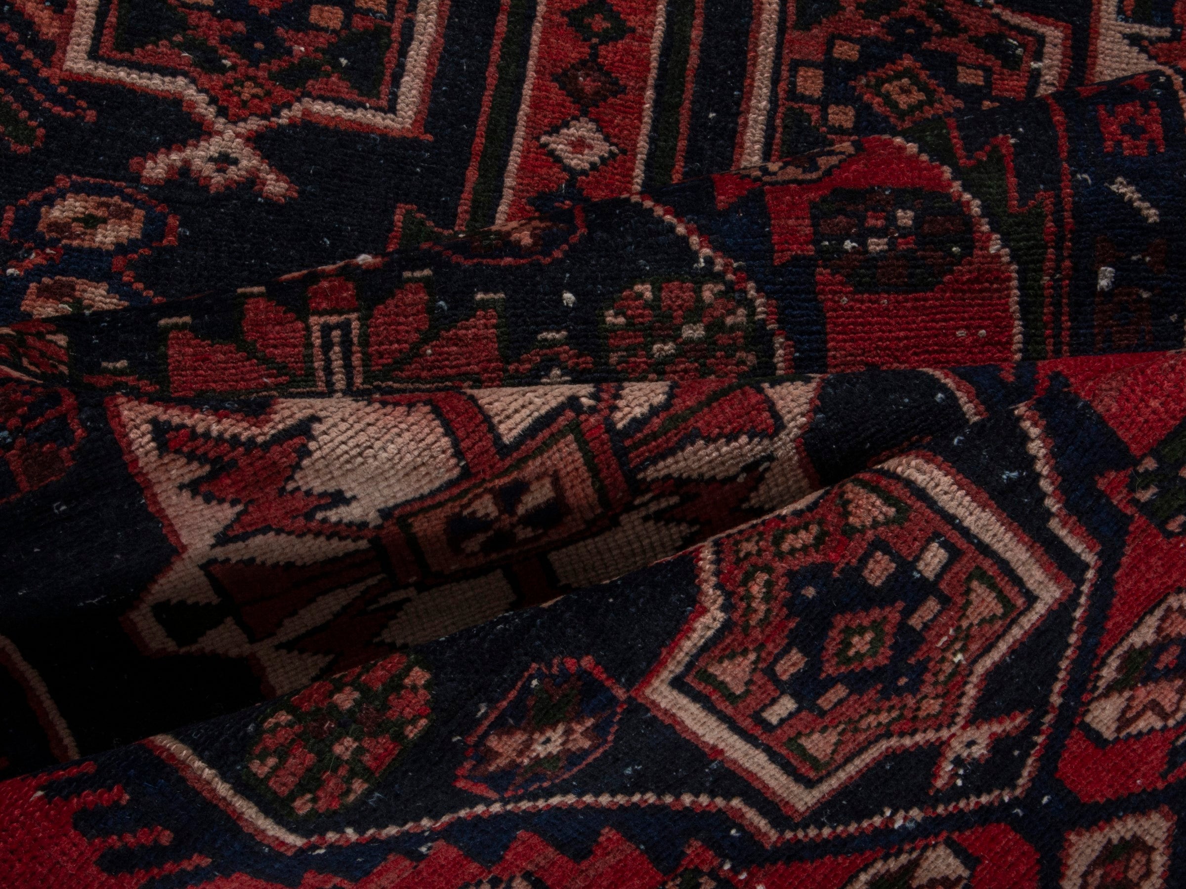Persian Saveh accent rug in deep red and dark brown, view 19 of 20