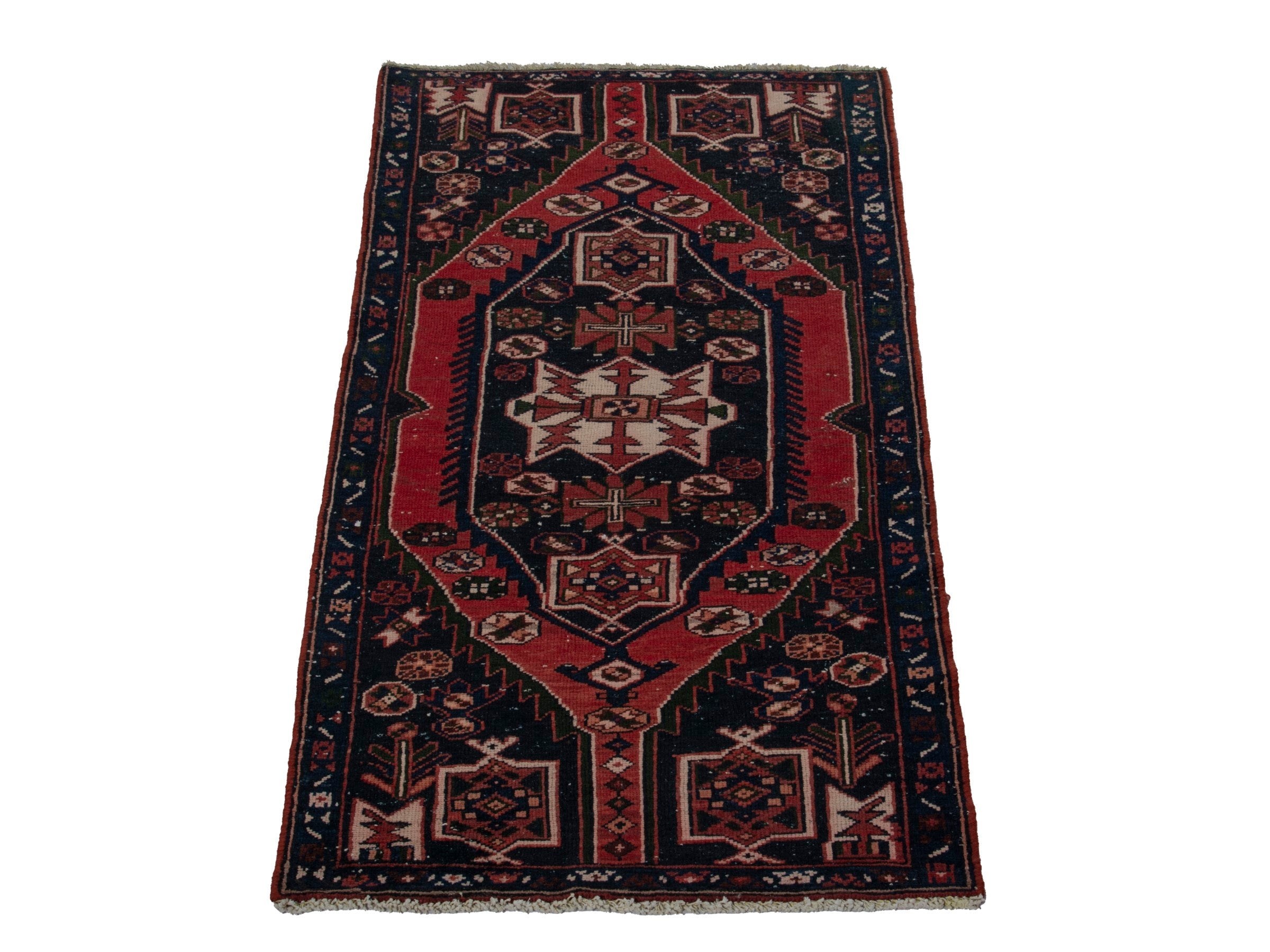 Persian Saveh accent rug in deep red and dark brown, view 2 of 20