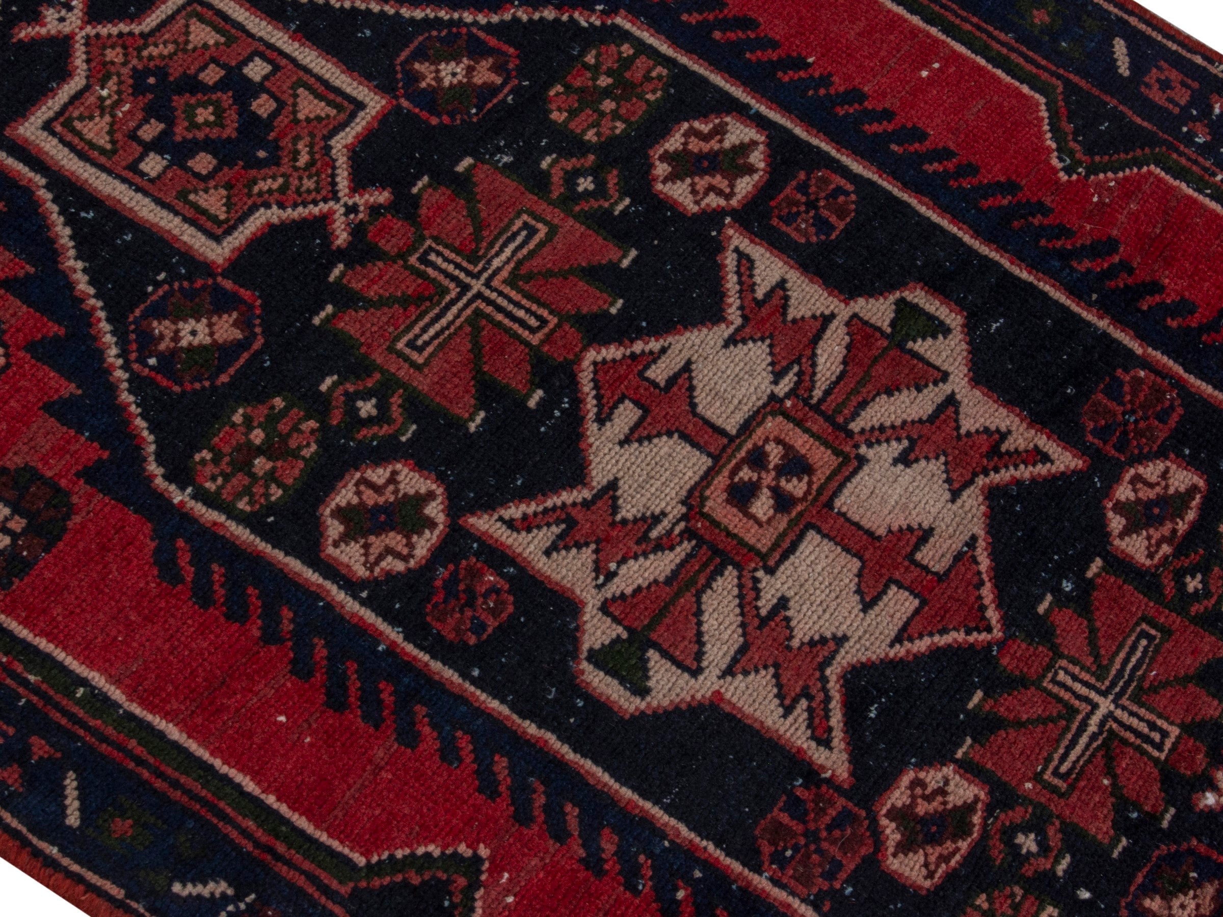 Persian Saveh accent rug in deep red and dark brown, view 3 of 20
