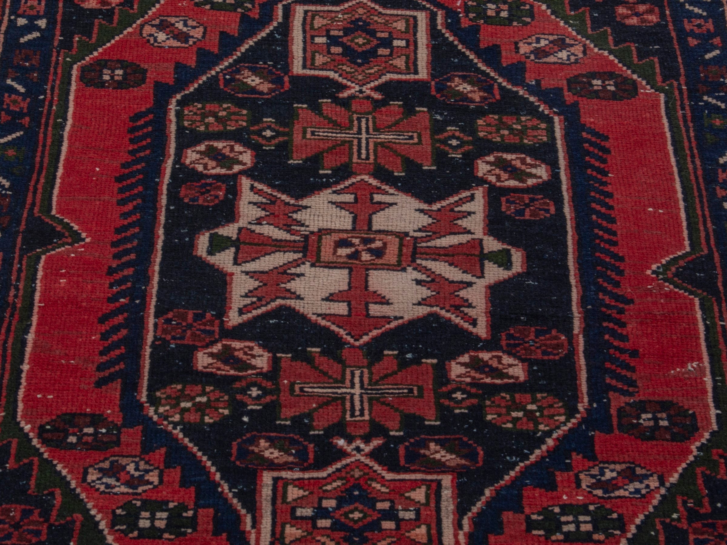 Persian Saveh accent rug in deep red and dark brown, view 6 of 20