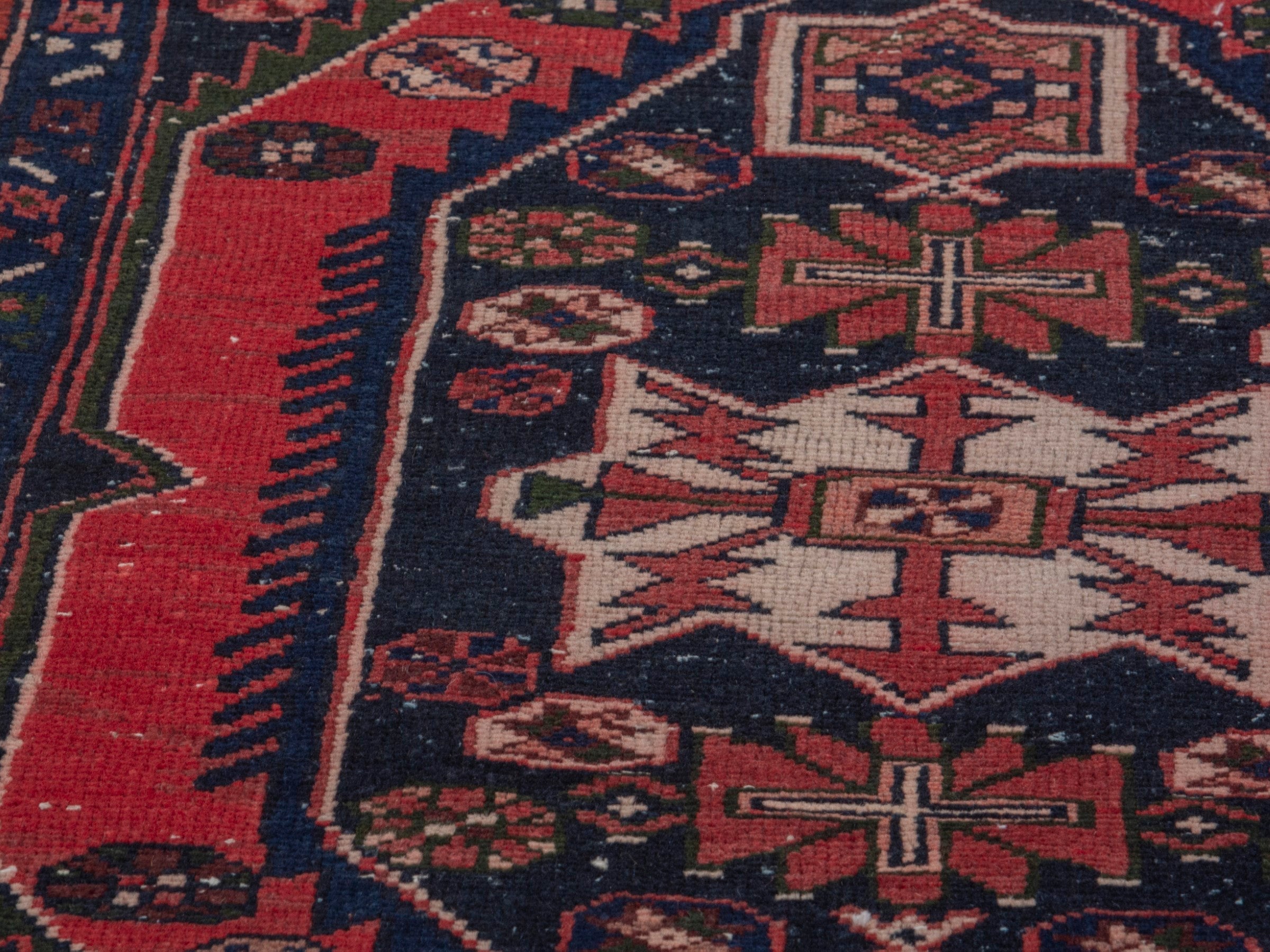 Persian Saveh accent rug in deep red and dark brown, view 8 of 20