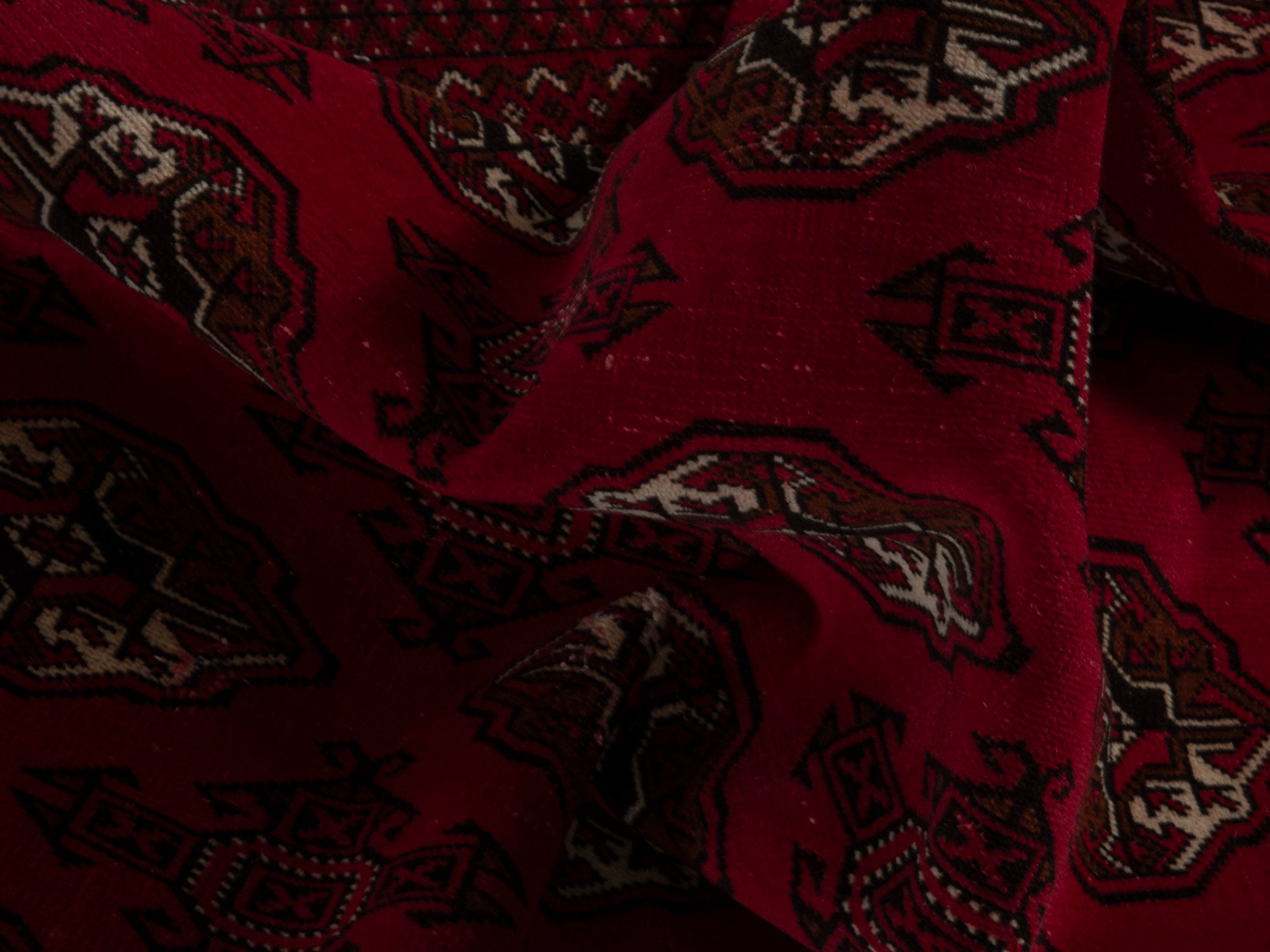 Persian Torkaman accent rug in burgundy and deep red, view 14 of 18
