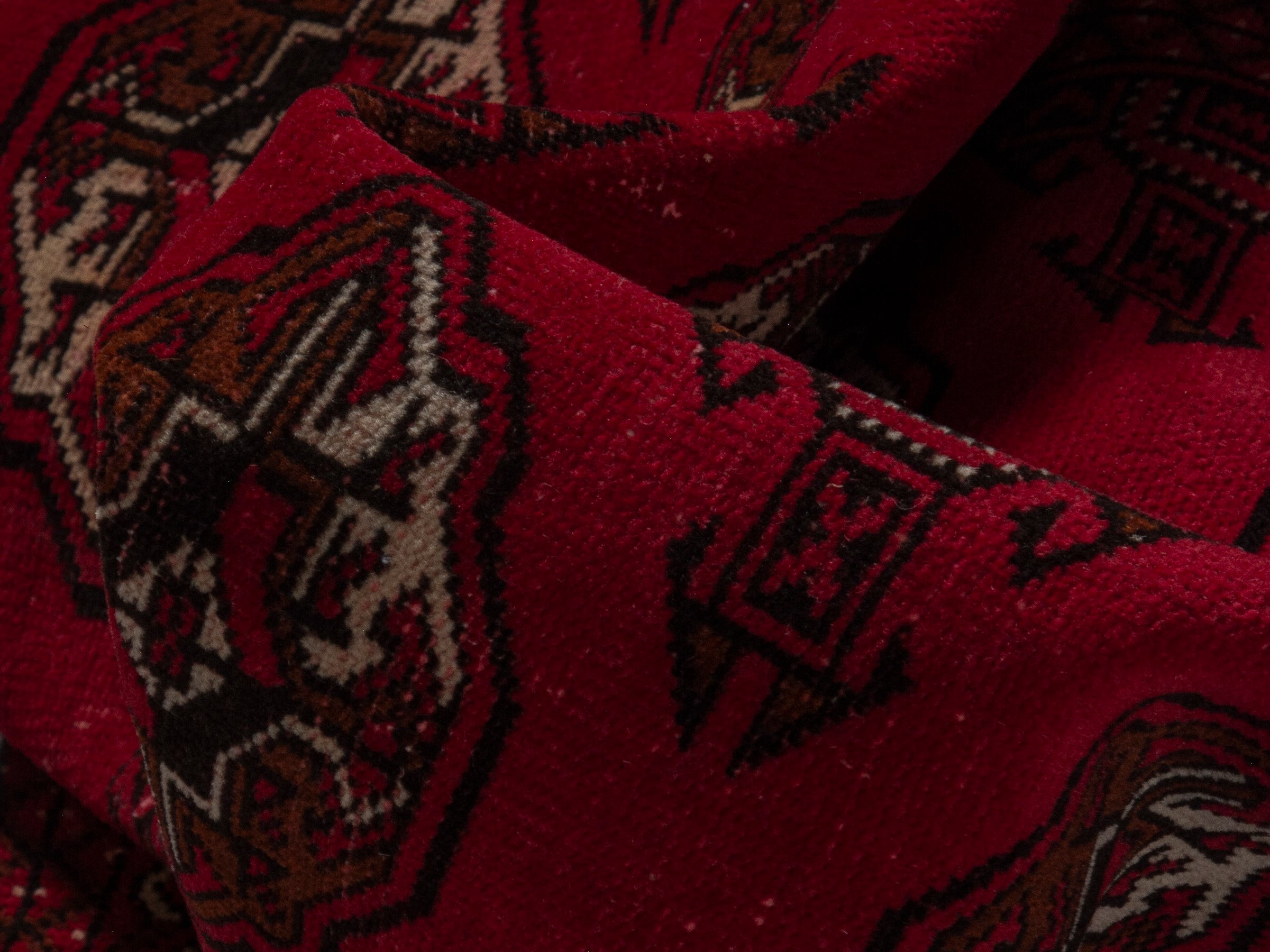 Persian Torkaman accent rug in burgundy and deep red, view 16 of 18