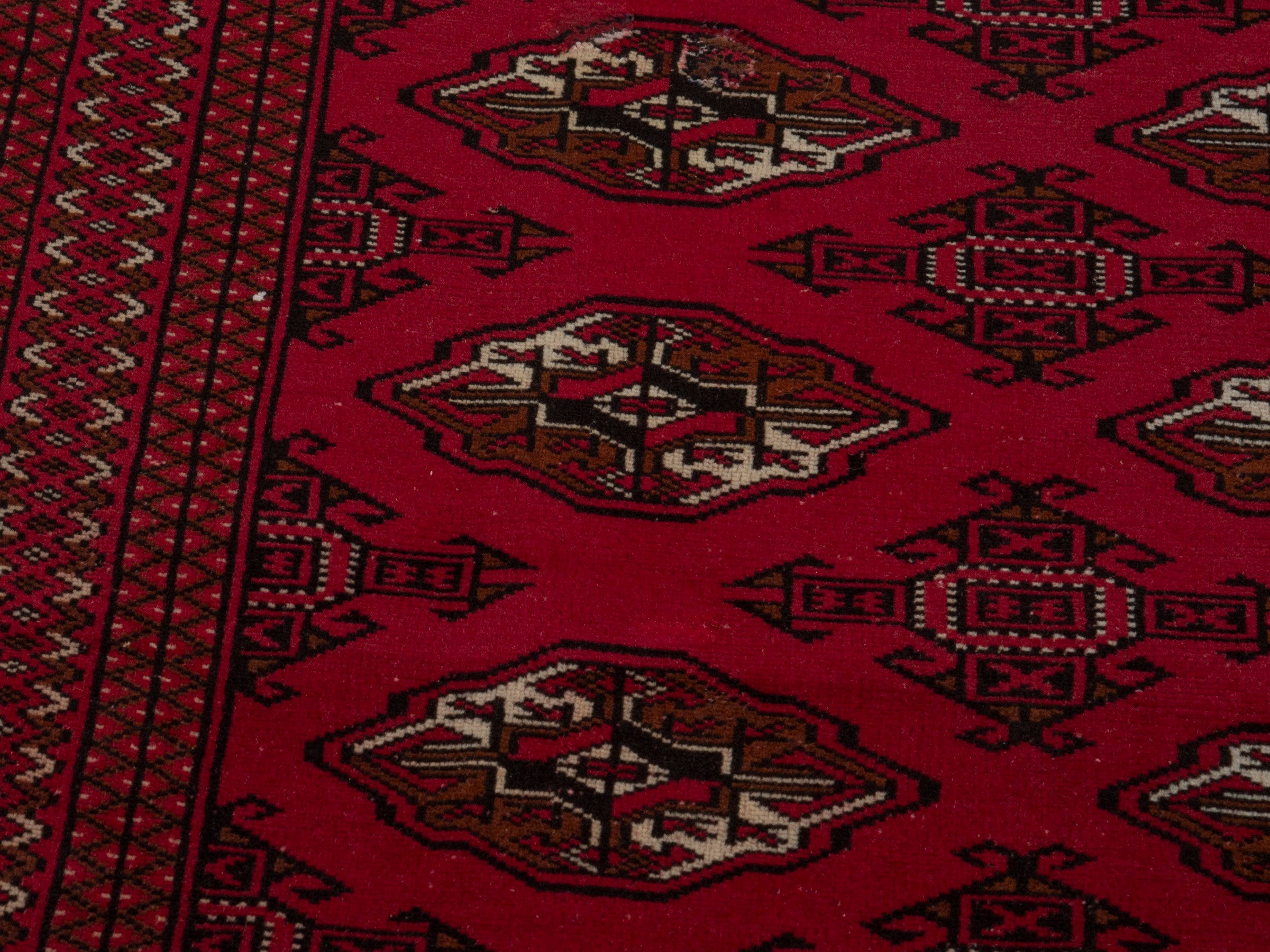 Persian Torkaman accent rug in burgundy and deep red, view 6 of 18