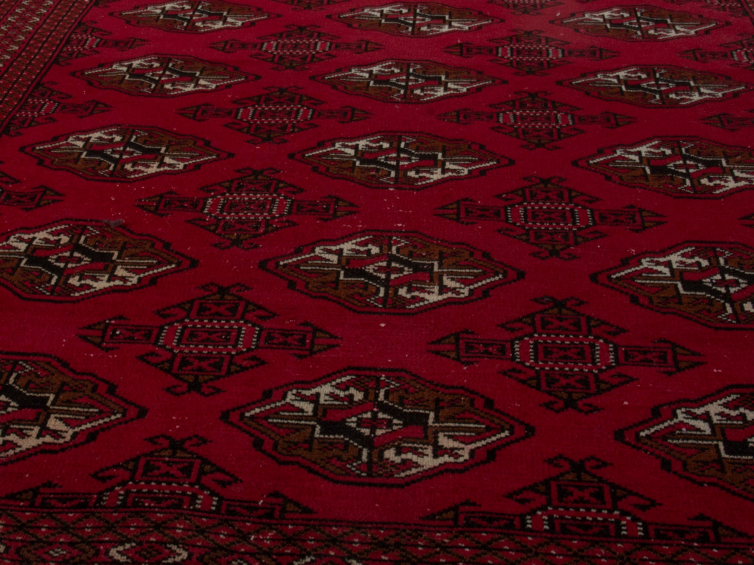 Persian Torkaman accent rug in burgundy and deep red, view 8 of 18