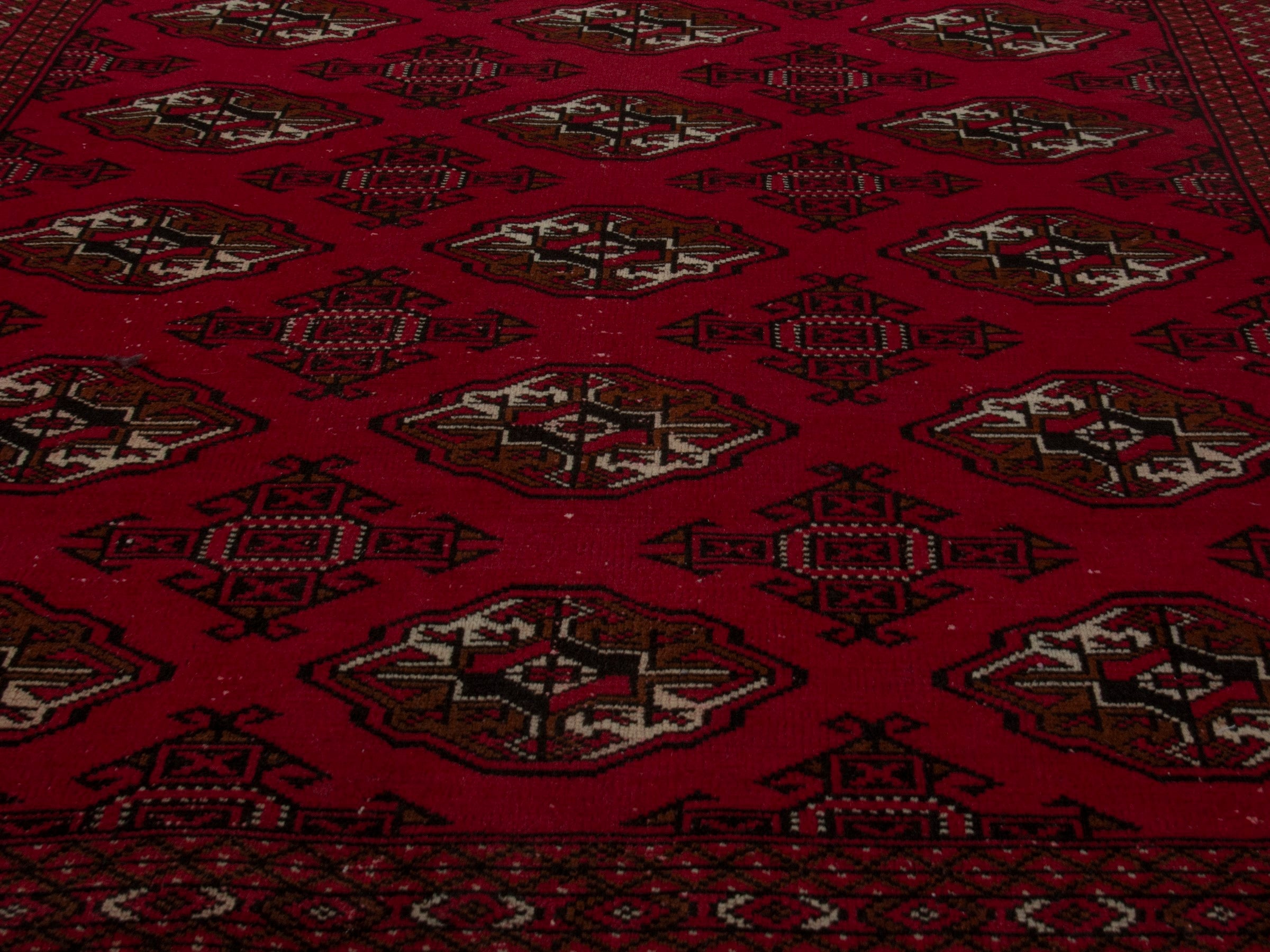Persian Torkaman accent rug in burgundy and deep red, view 9 of 18