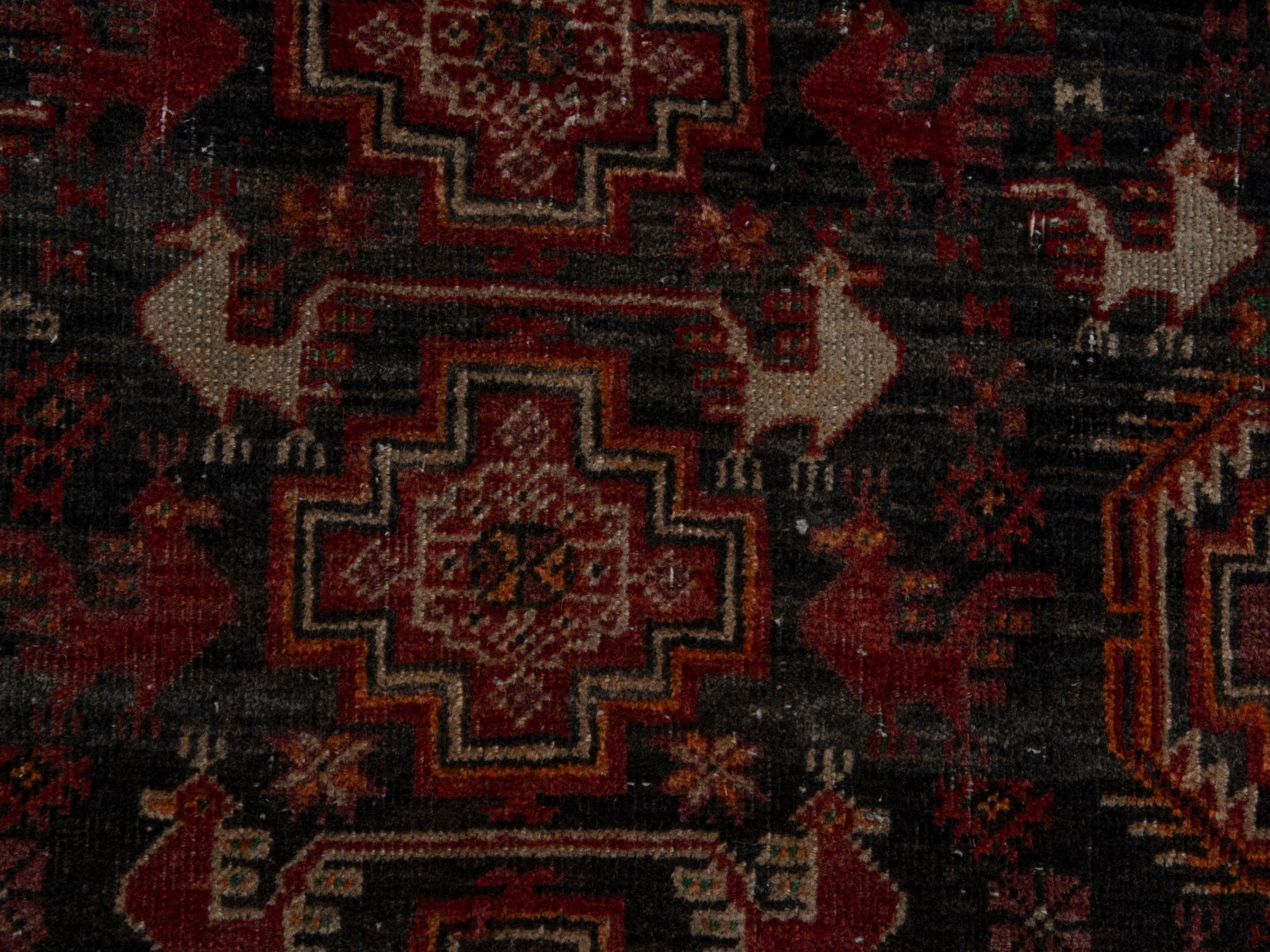 Persian Baluch accent rug in dark blue and burgundy, view 11 of 16