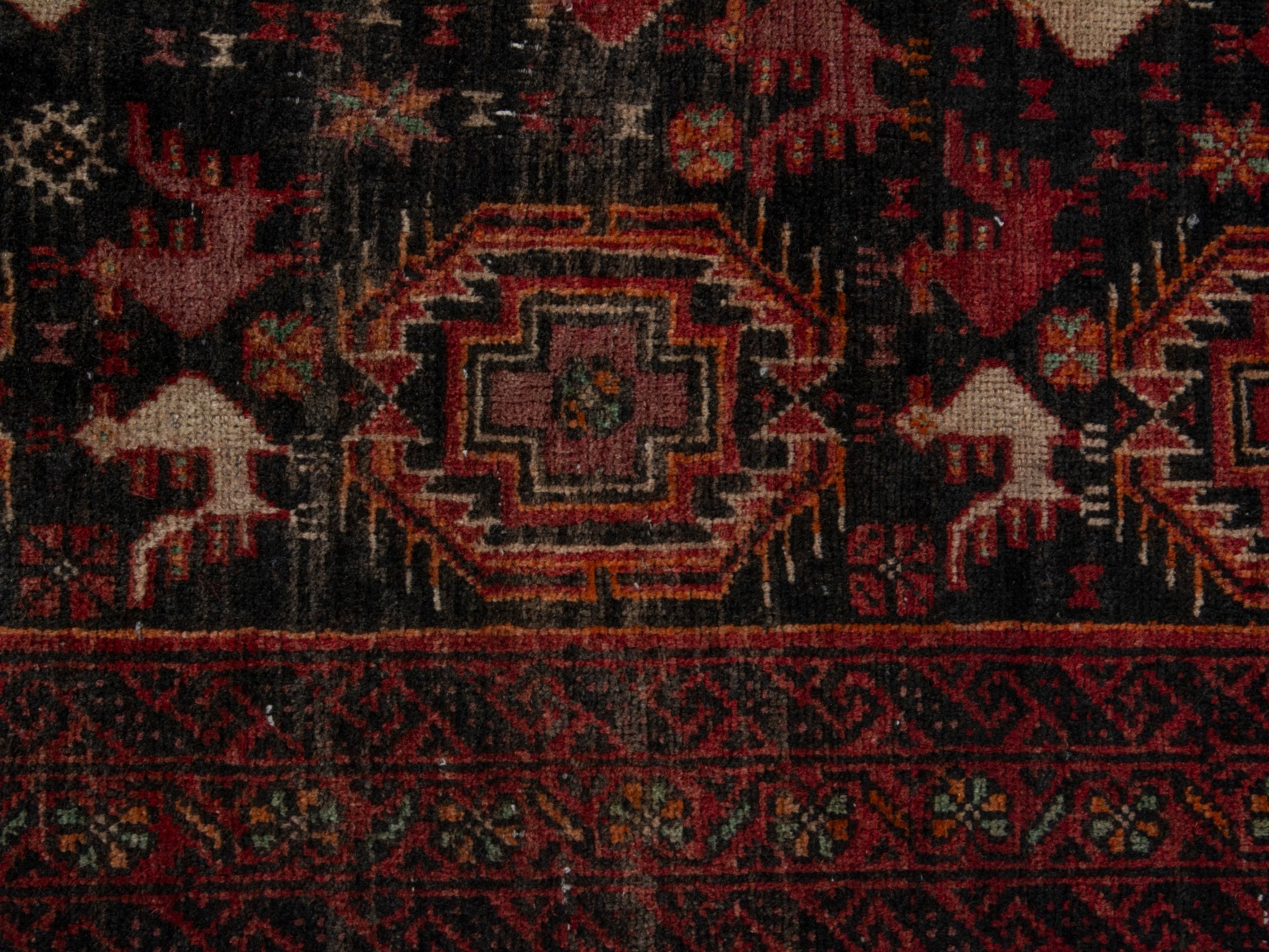 Persian Baluch accent rug in dark blue and burgundy, view 12 of 16