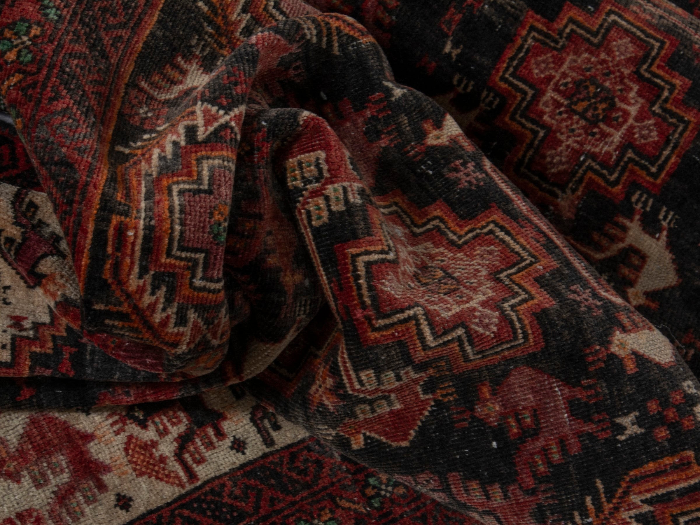 Persian Baluch accent rug in dark blue and burgundy, view 14 of 16