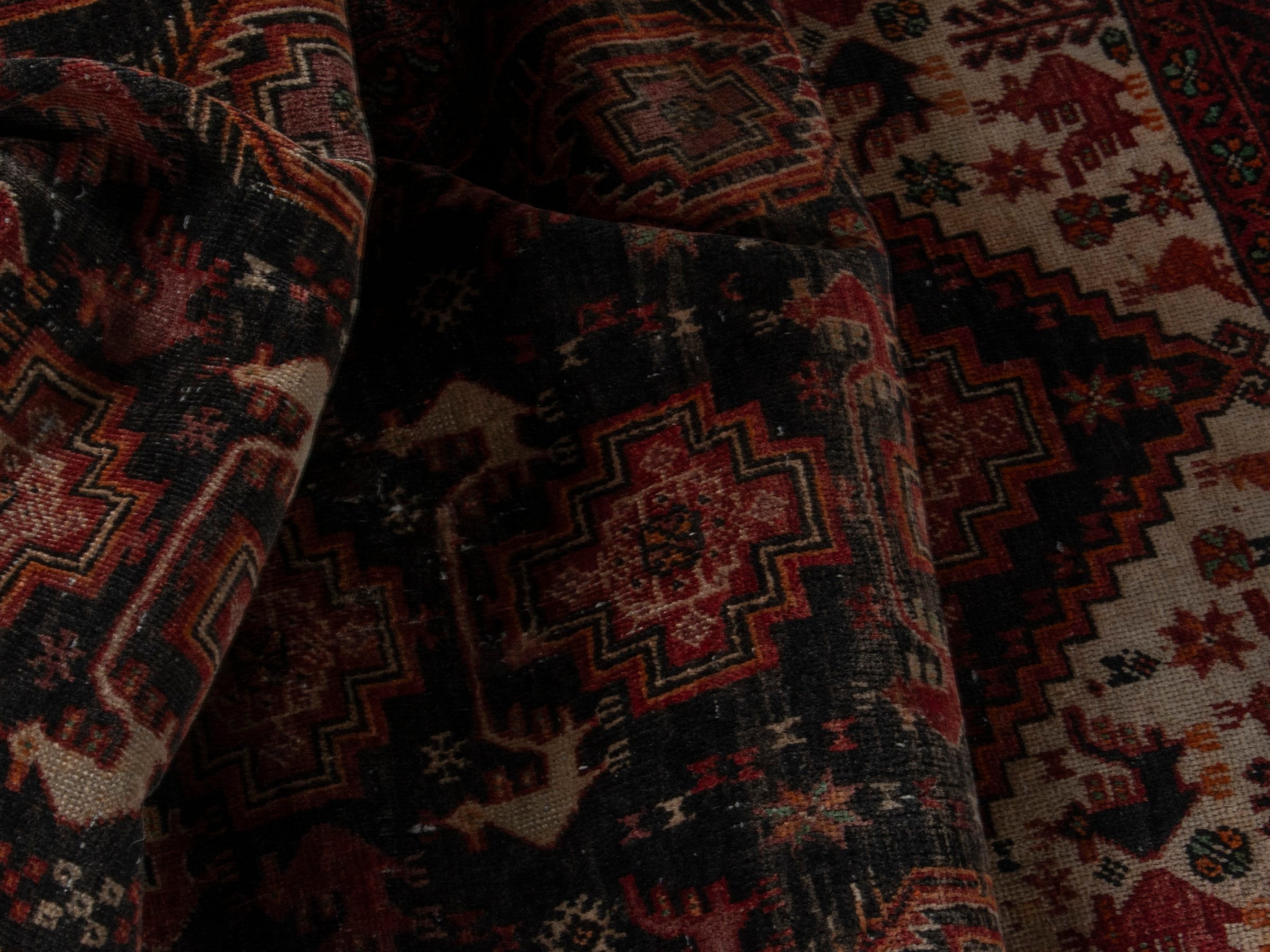 Persian Baluch accent rug in dark blue and burgundy, view 15 of 16
