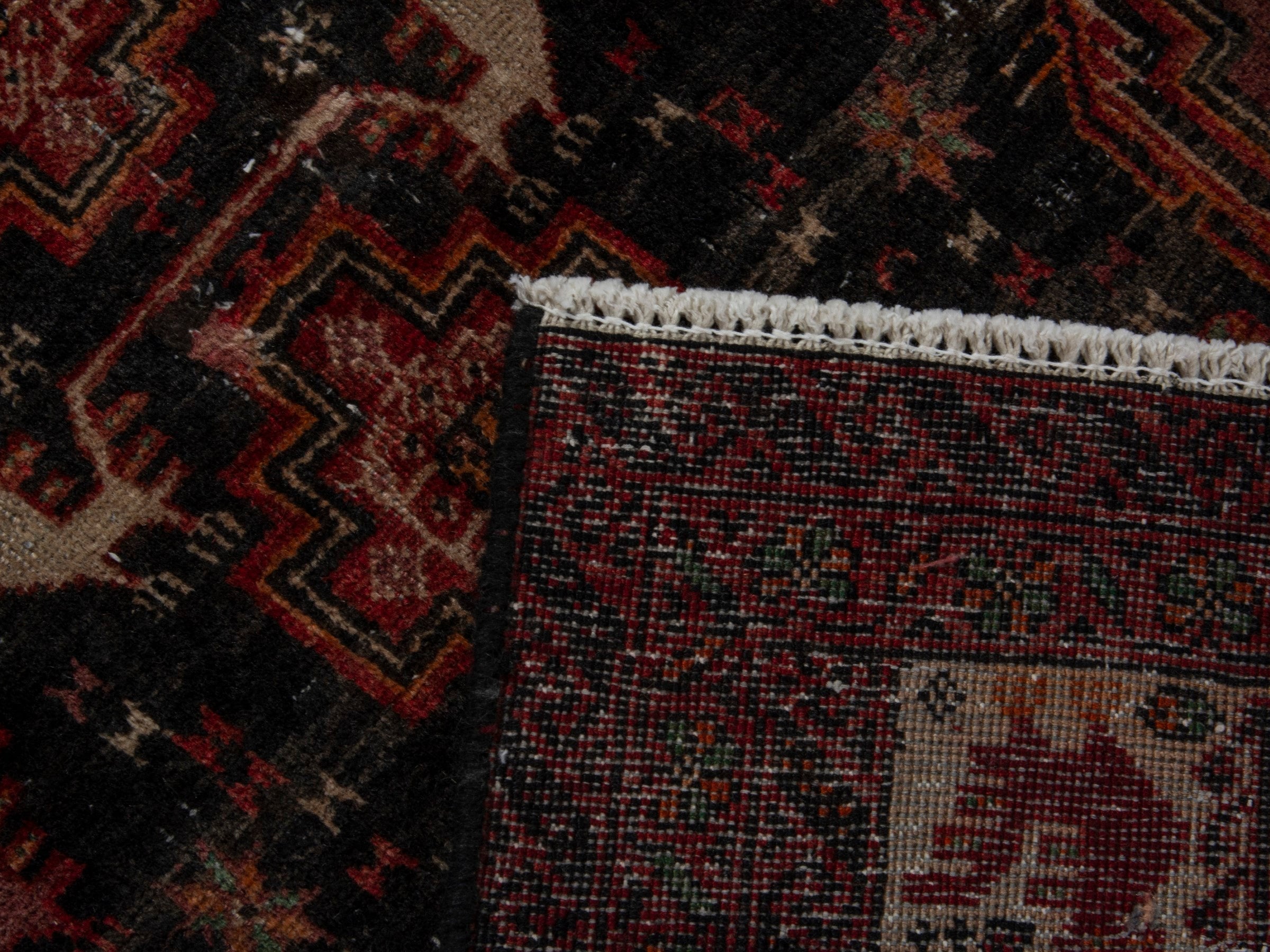 Persian Baluch accent rug in dark blue and burgundy, view 16 of 16