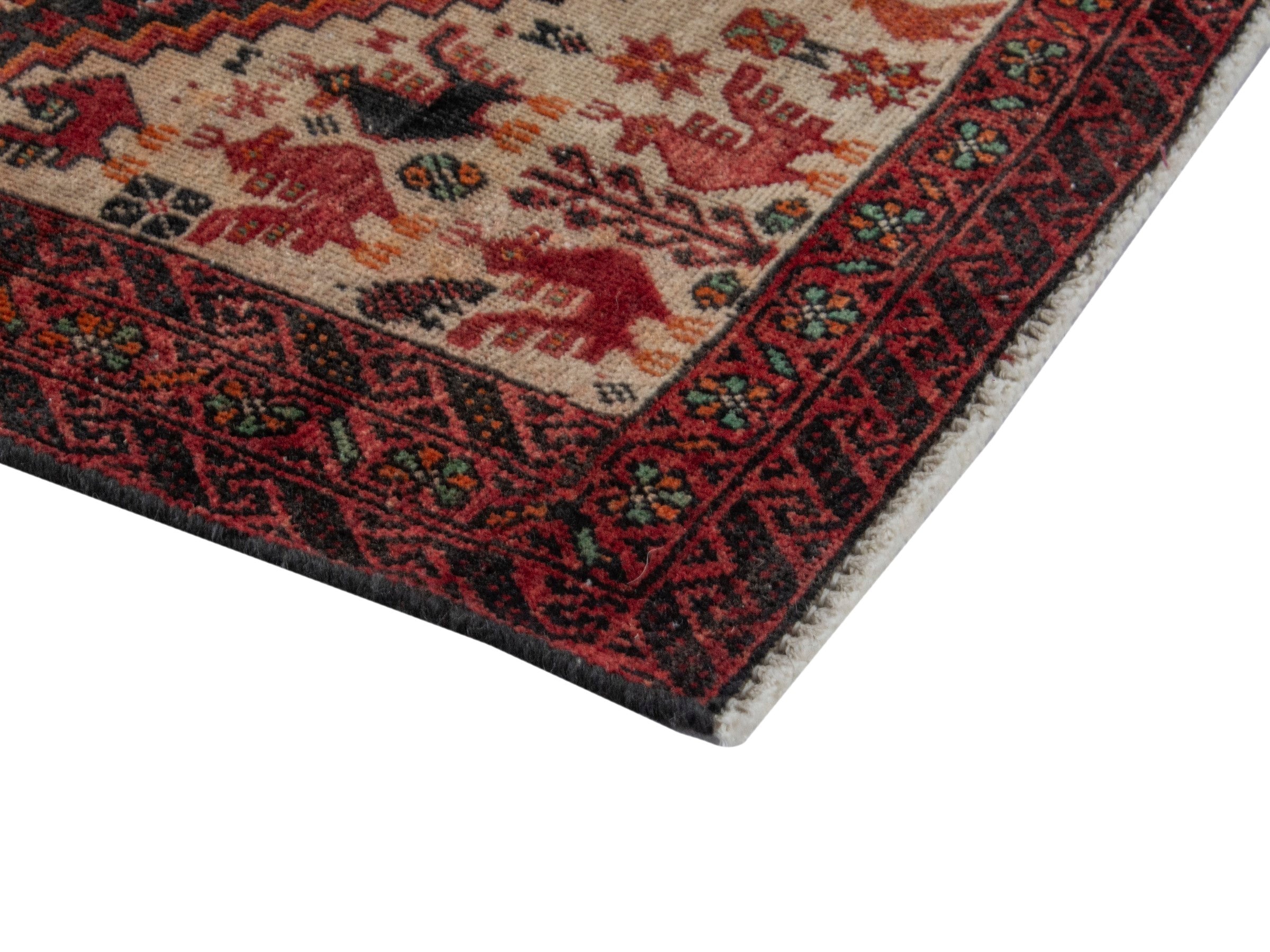 Persian Baluch accent rug in dark blue and burgundy, view 5 of 16
