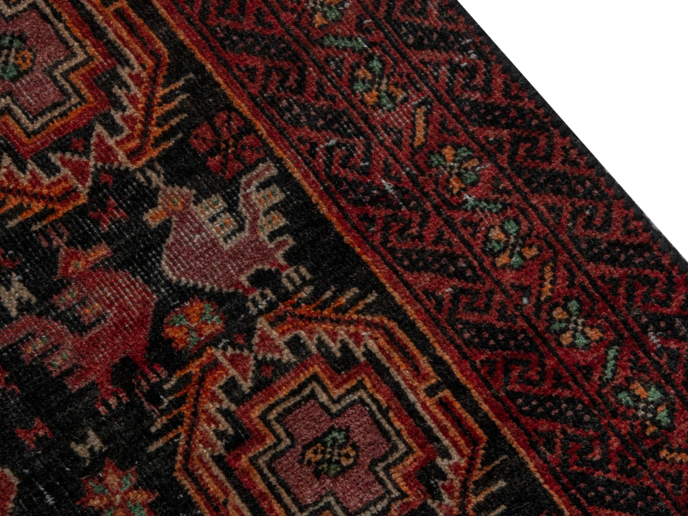Persian Baluch accent rug in dark blue and burgundy, view 6 of 16