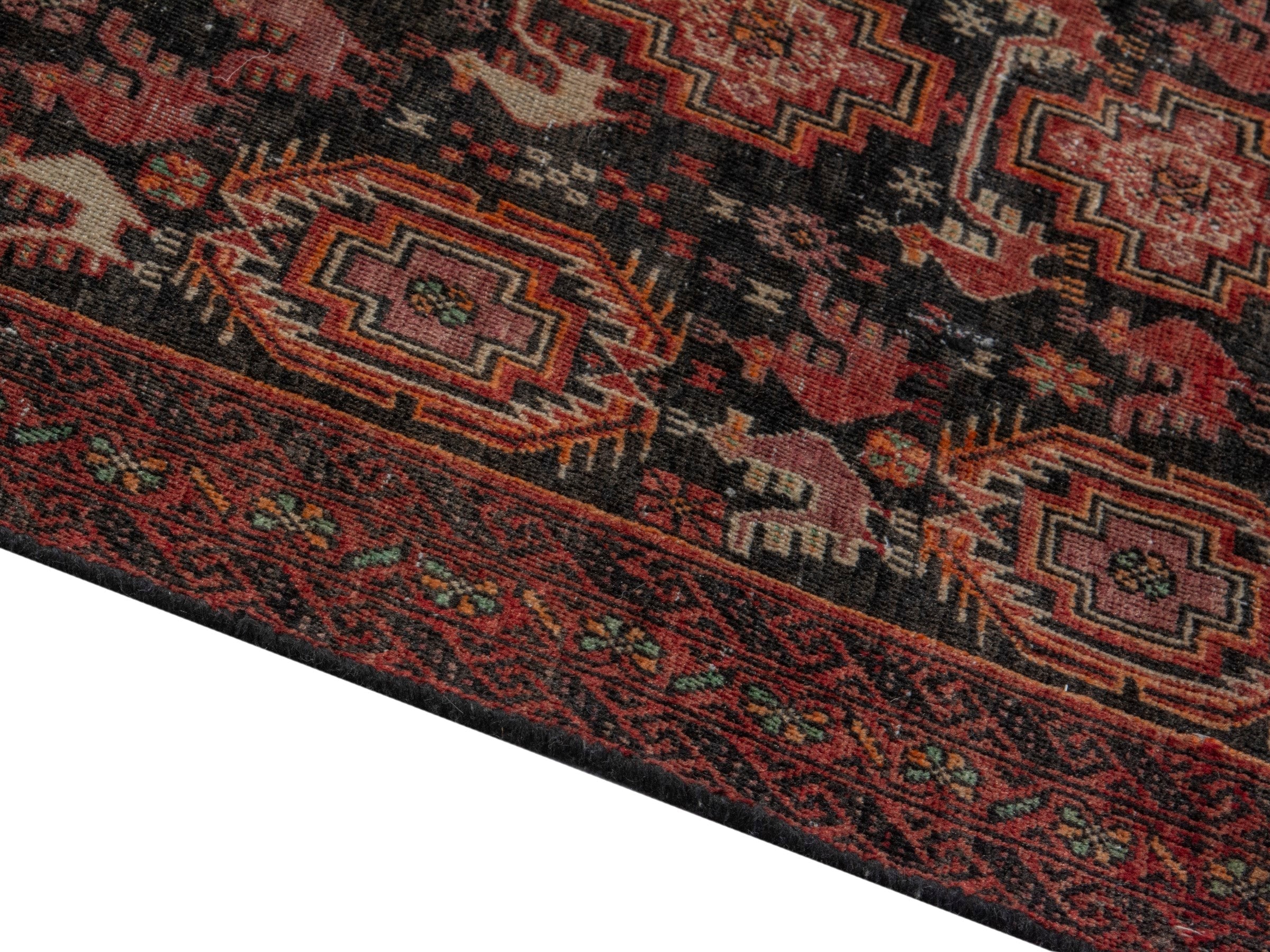 Persian Baluch accent rug in dark blue and burgundy, view 7 of 16