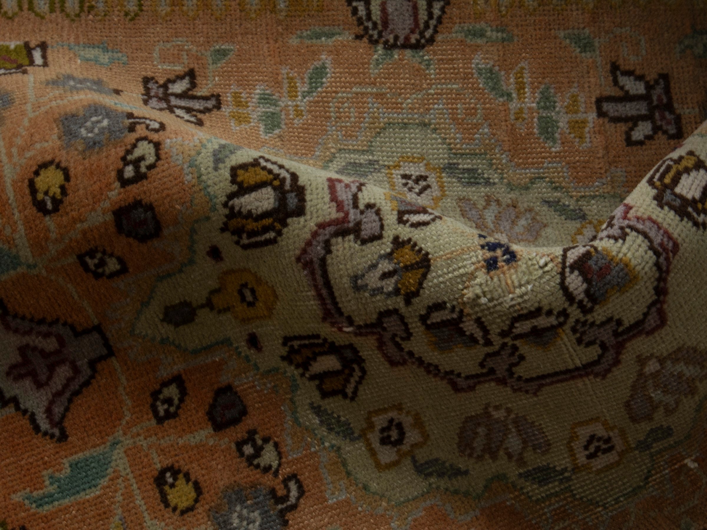 Persian Tabriz accent rug in terracotta and cream, view 13 of 16