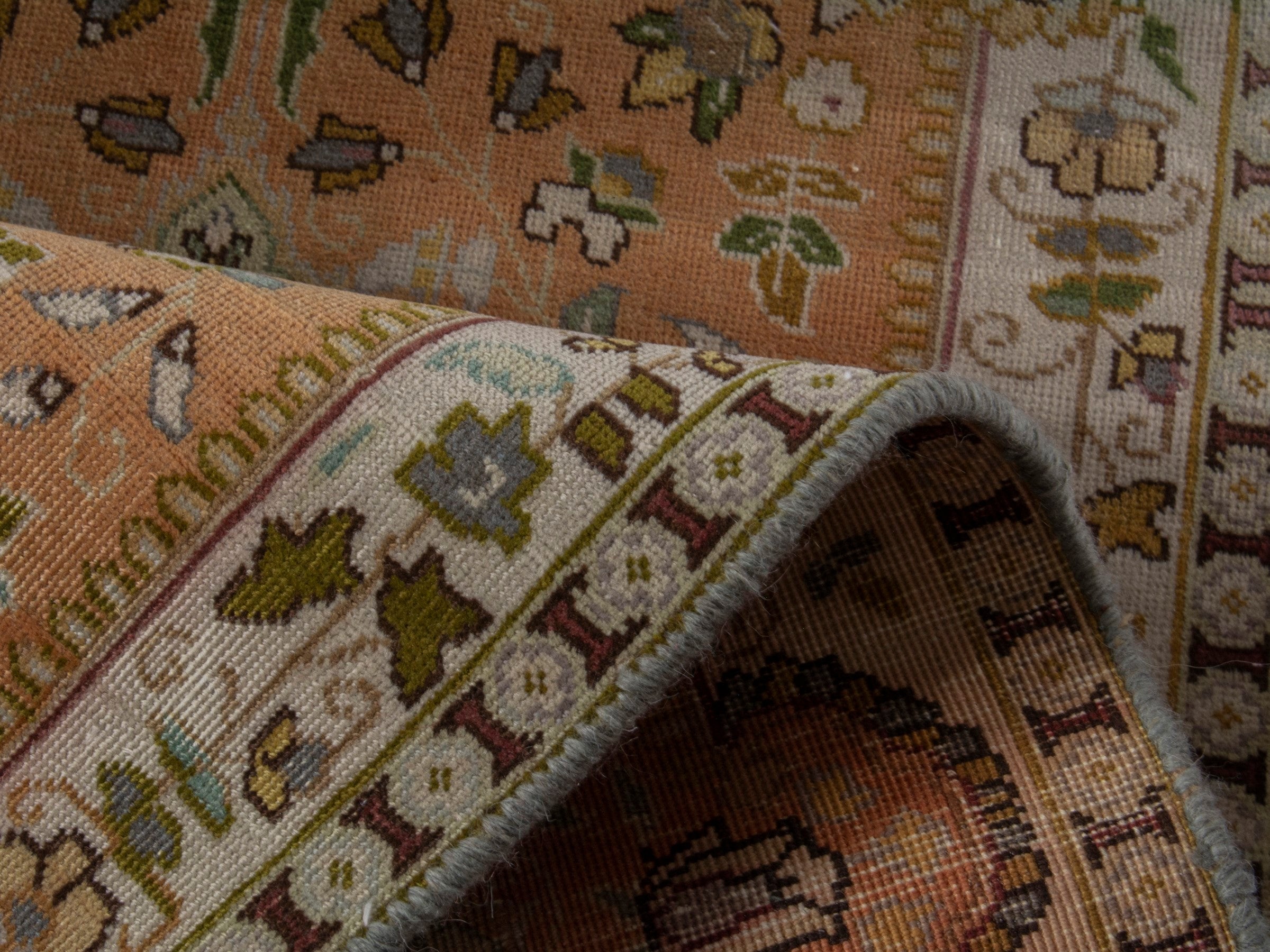 Persian Tabriz accent rug in terracotta and cream, view 14 of 16