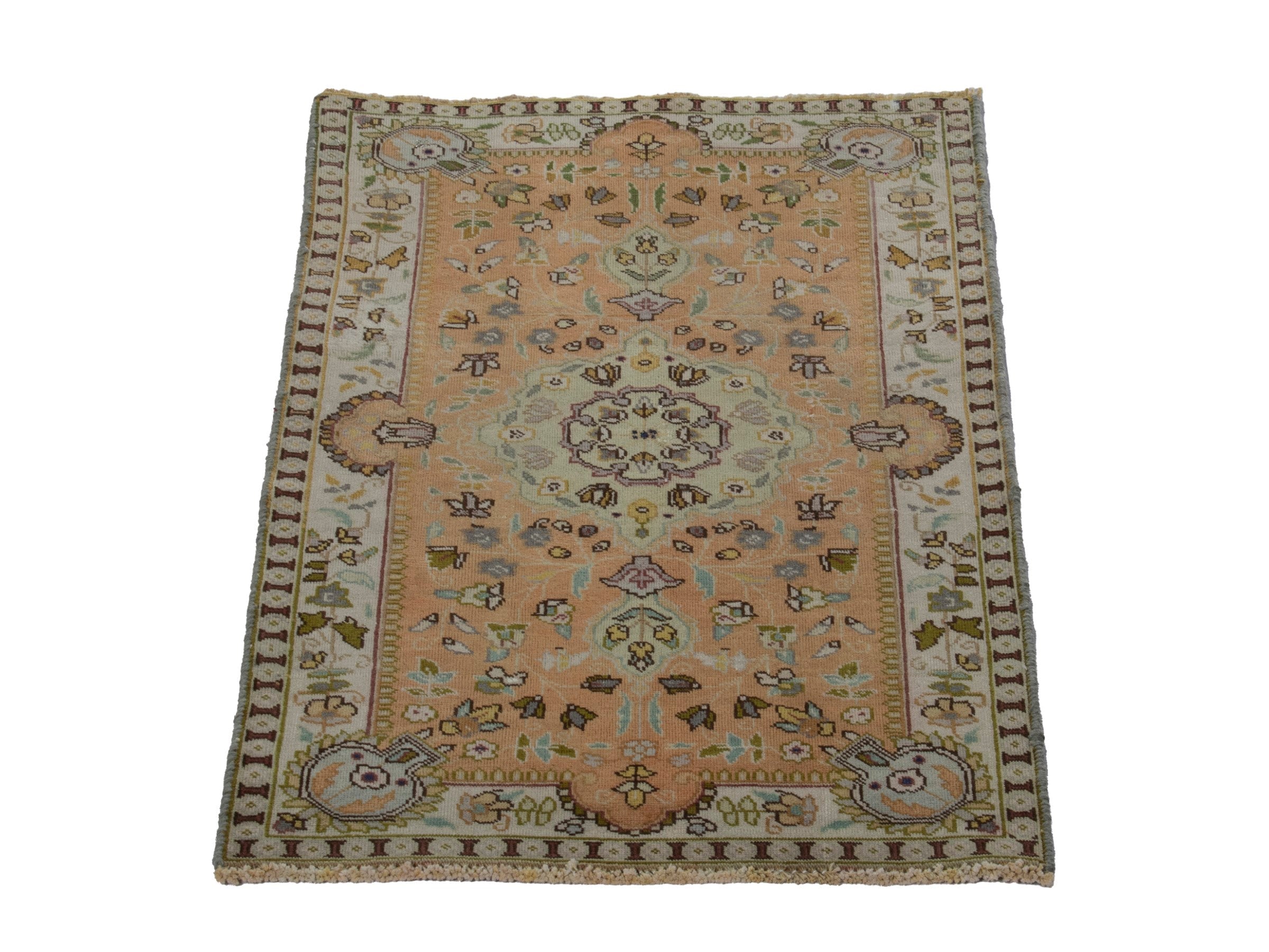 Persian Tabriz accent rug in terracotta and cream, view 2 of 16