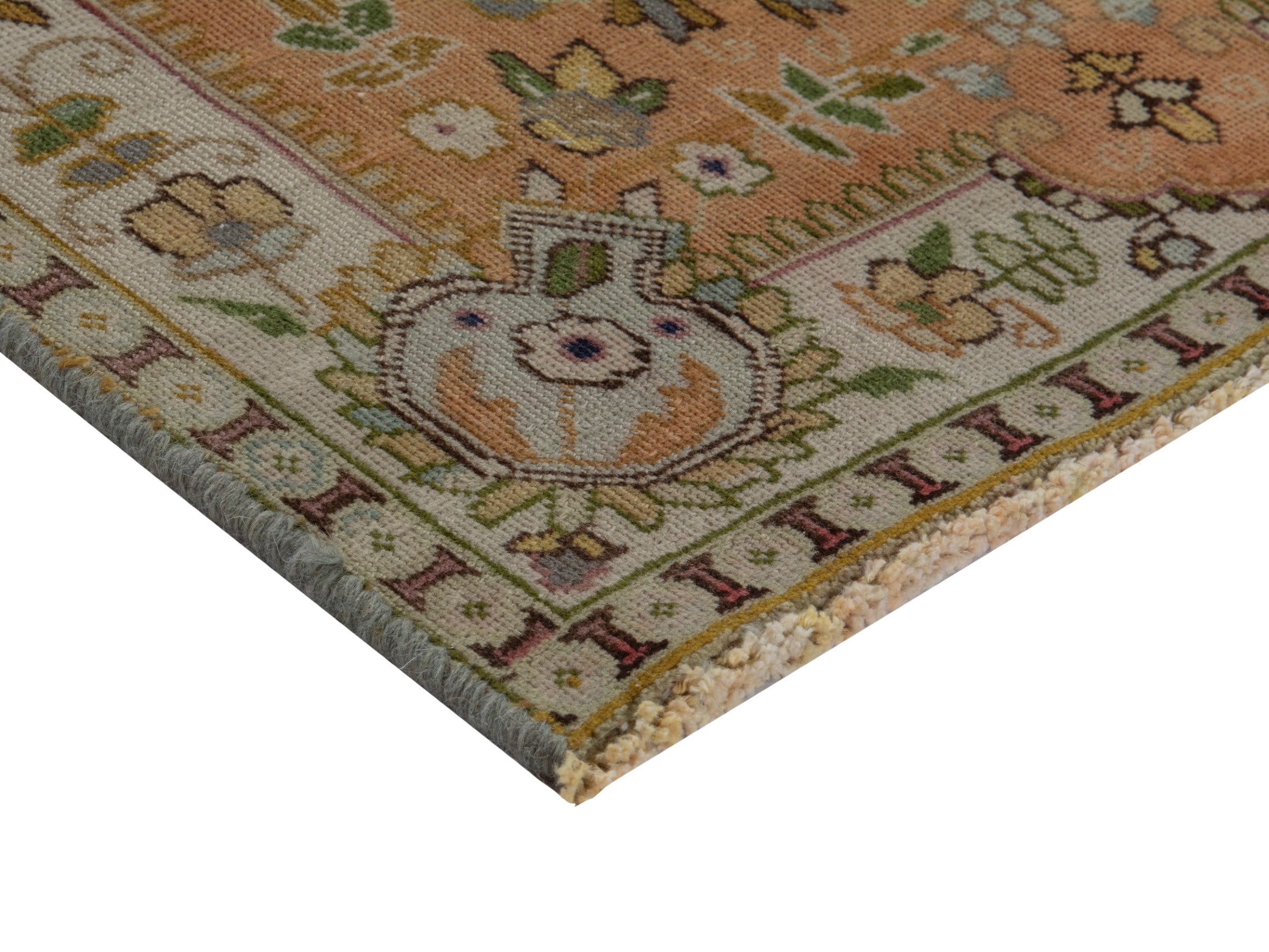 Persian Tabriz accent rug in terracotta and cream, view 5 of 16