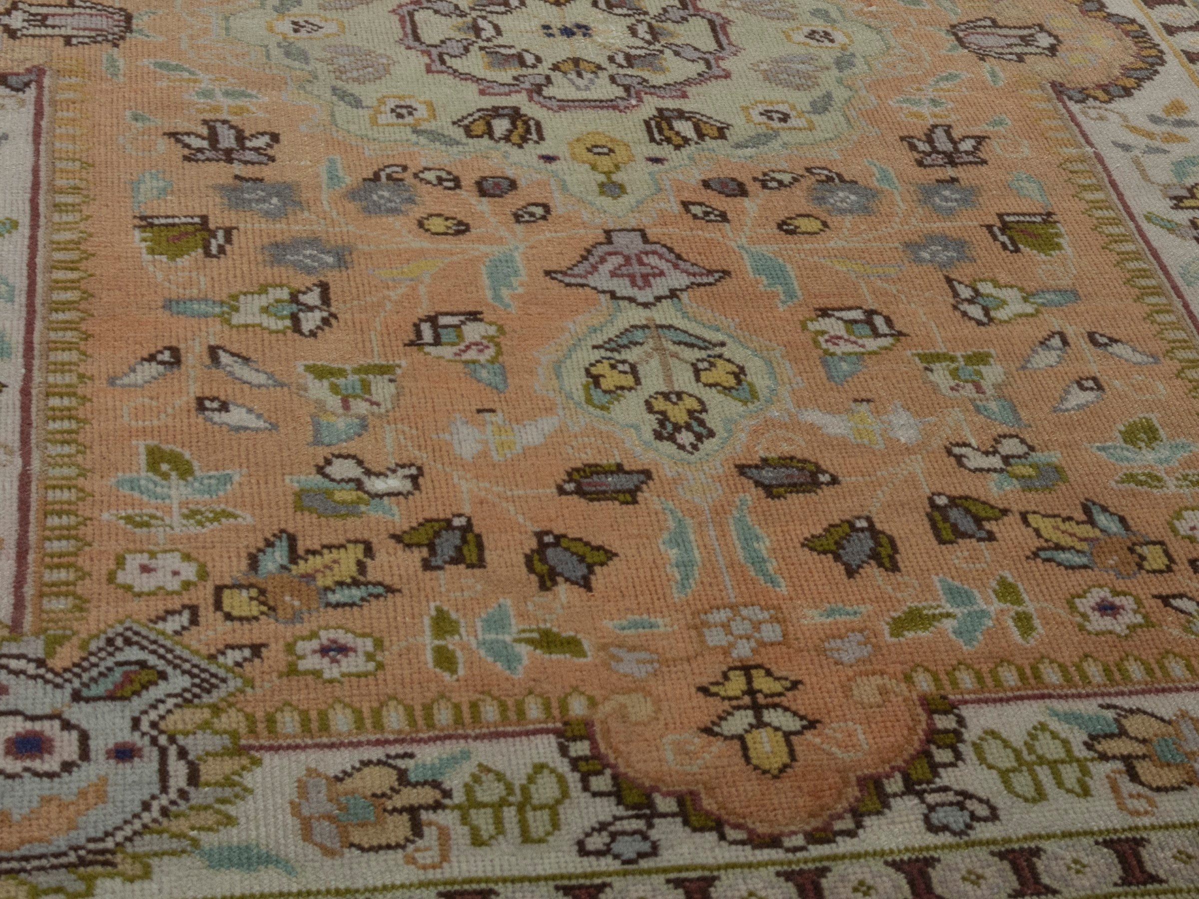 Persian Tabriz accent rug in terracotta and cream, view 9 of 16