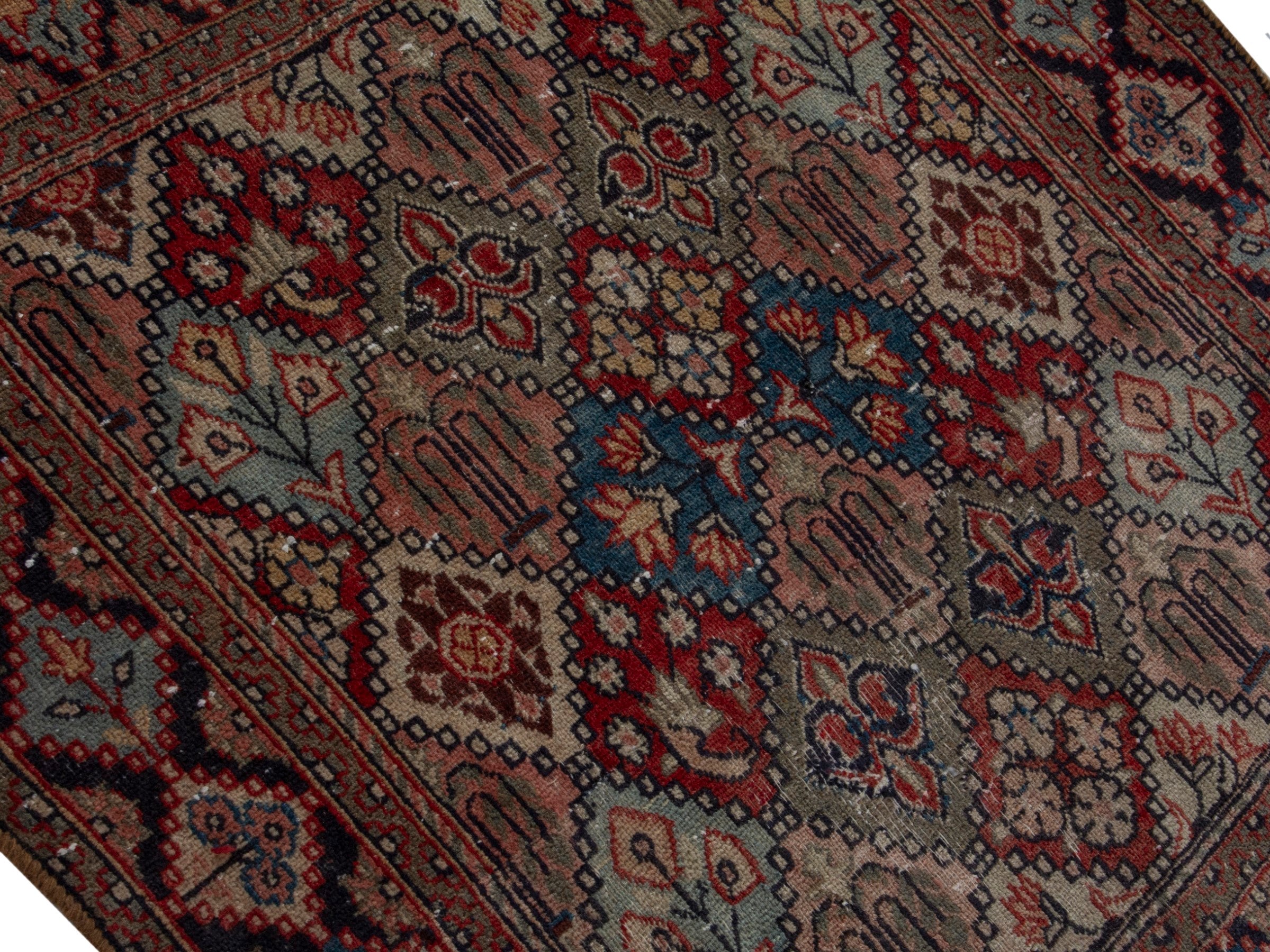 Persian Kashan accent rug in cream and rust, view 3 of 17