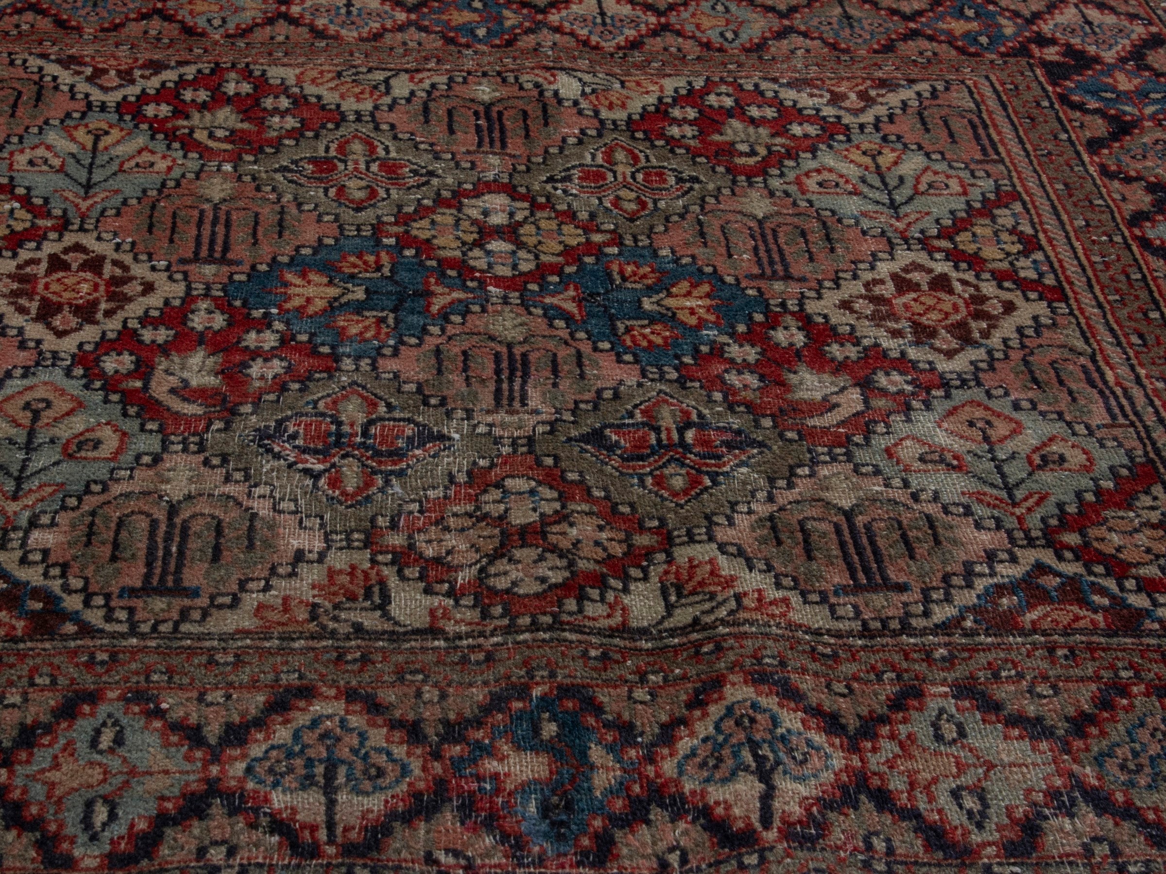 Persian Kashan accent rug in cream and rust, view 9 of 17