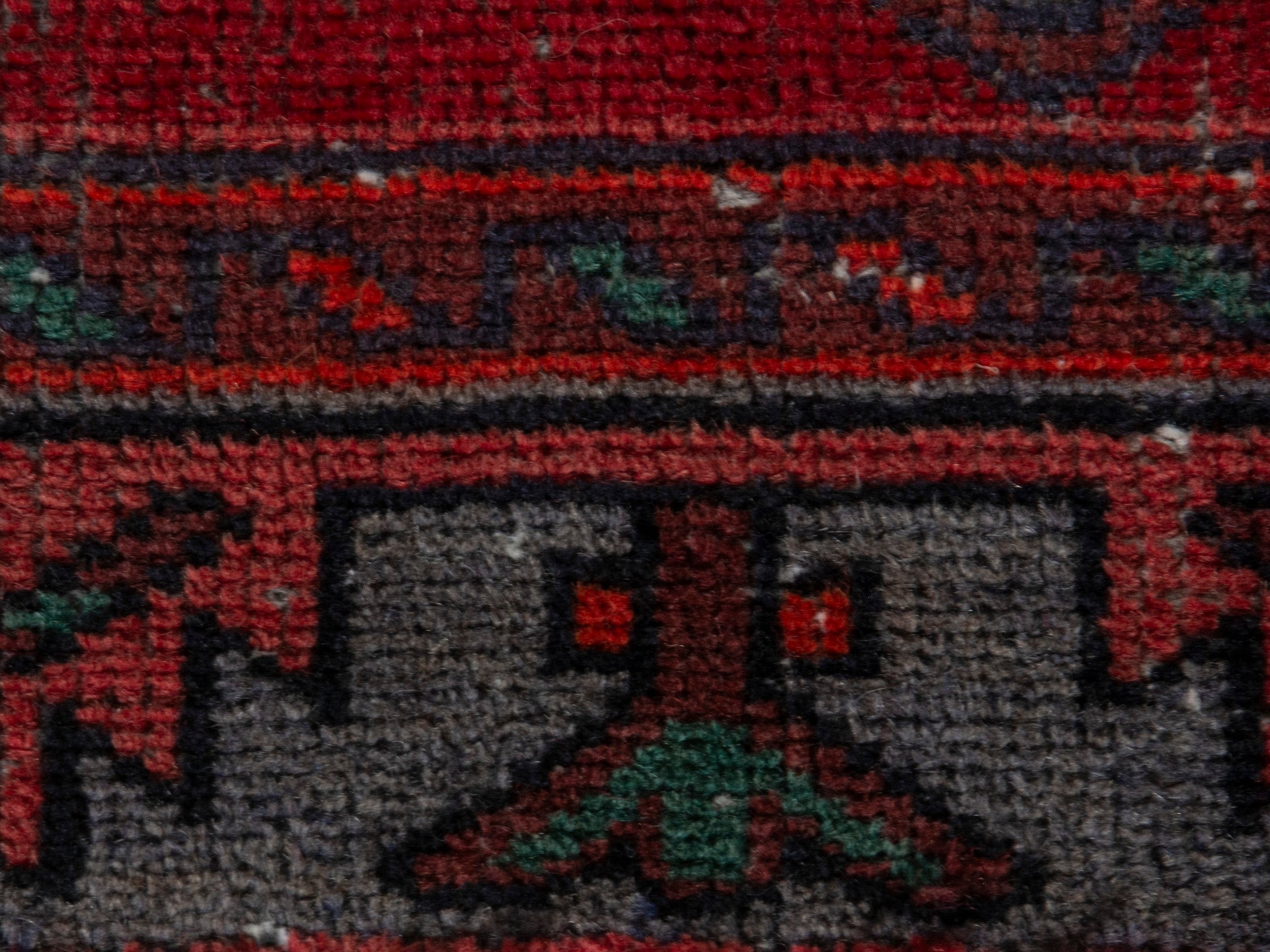 Persian Zanjan accent rug in deep red and dark taupe, view 10 of 18
