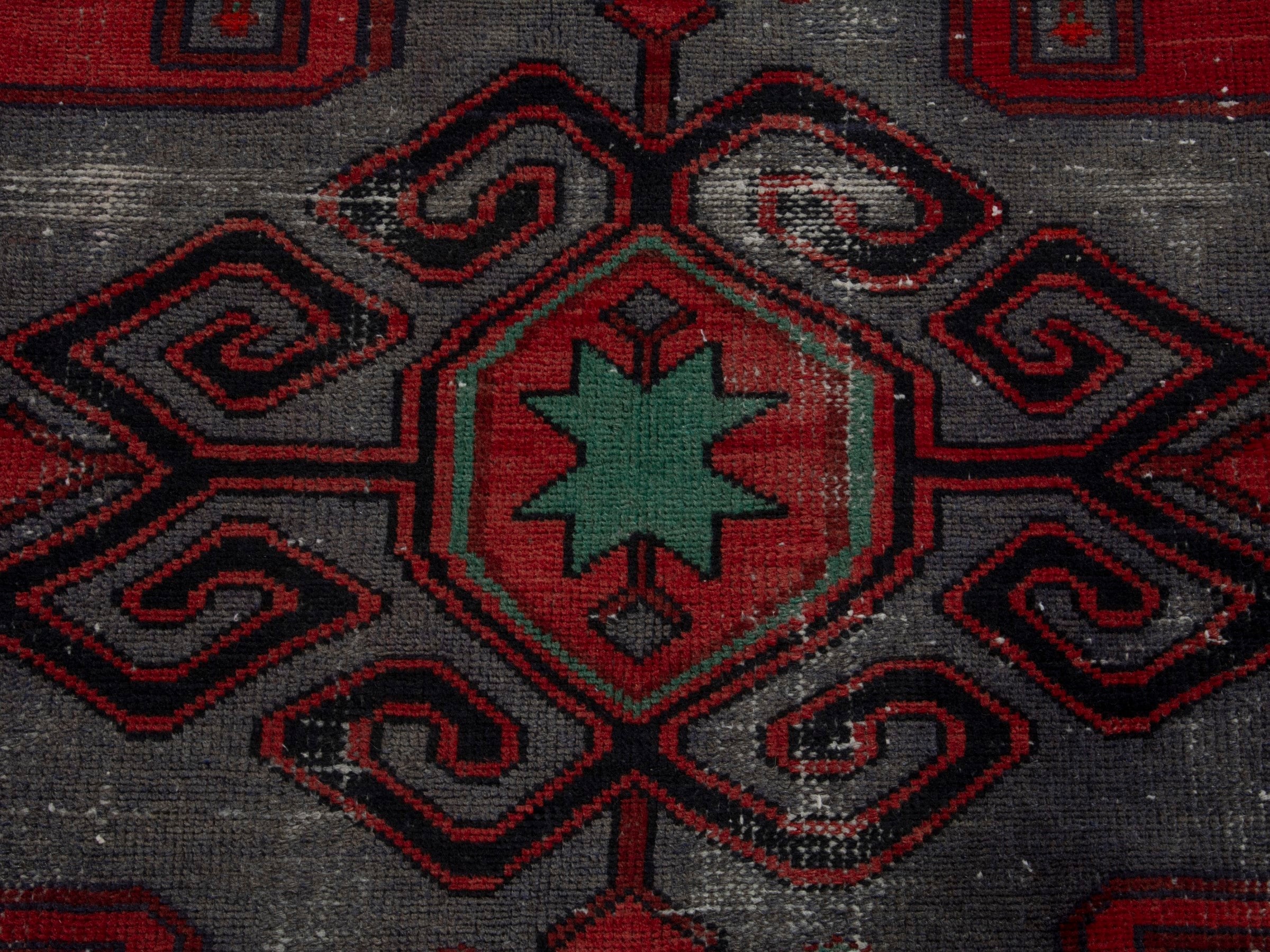 Persian Zanjan accent rug in deep red and dark taupe, view 12 of 18