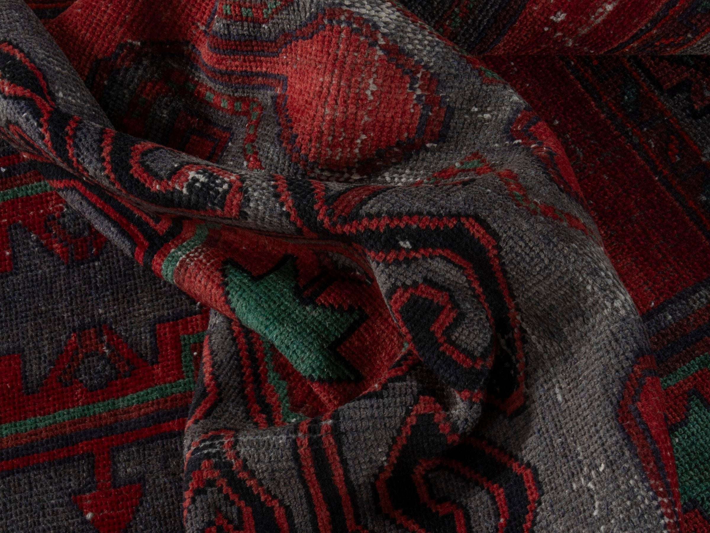 Persian Zanjan accent rug in deep red and dark taupe, view 14 of 18