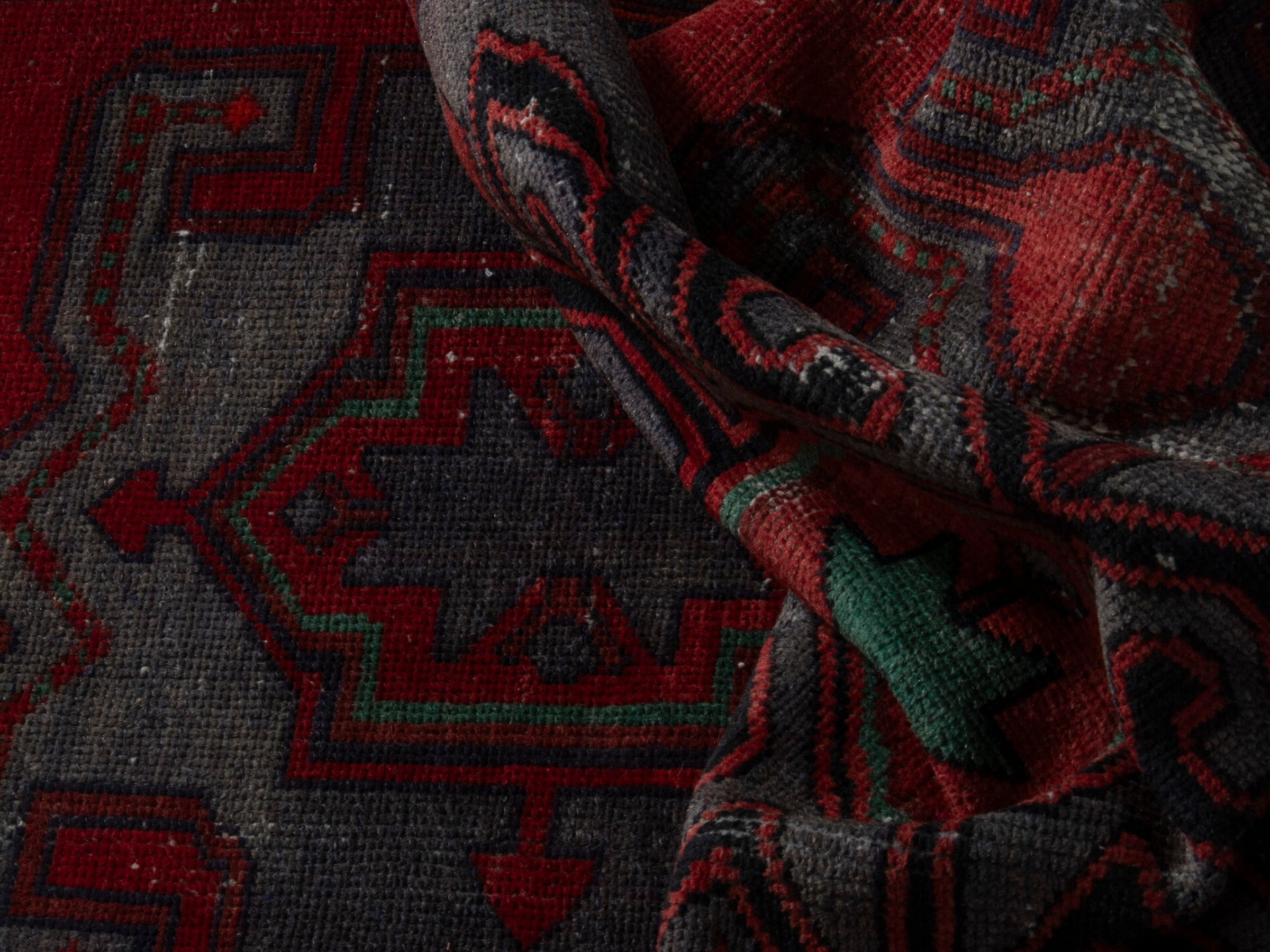Persian Zanjan accent rug in deep red and dark taupe, view 15 of 18