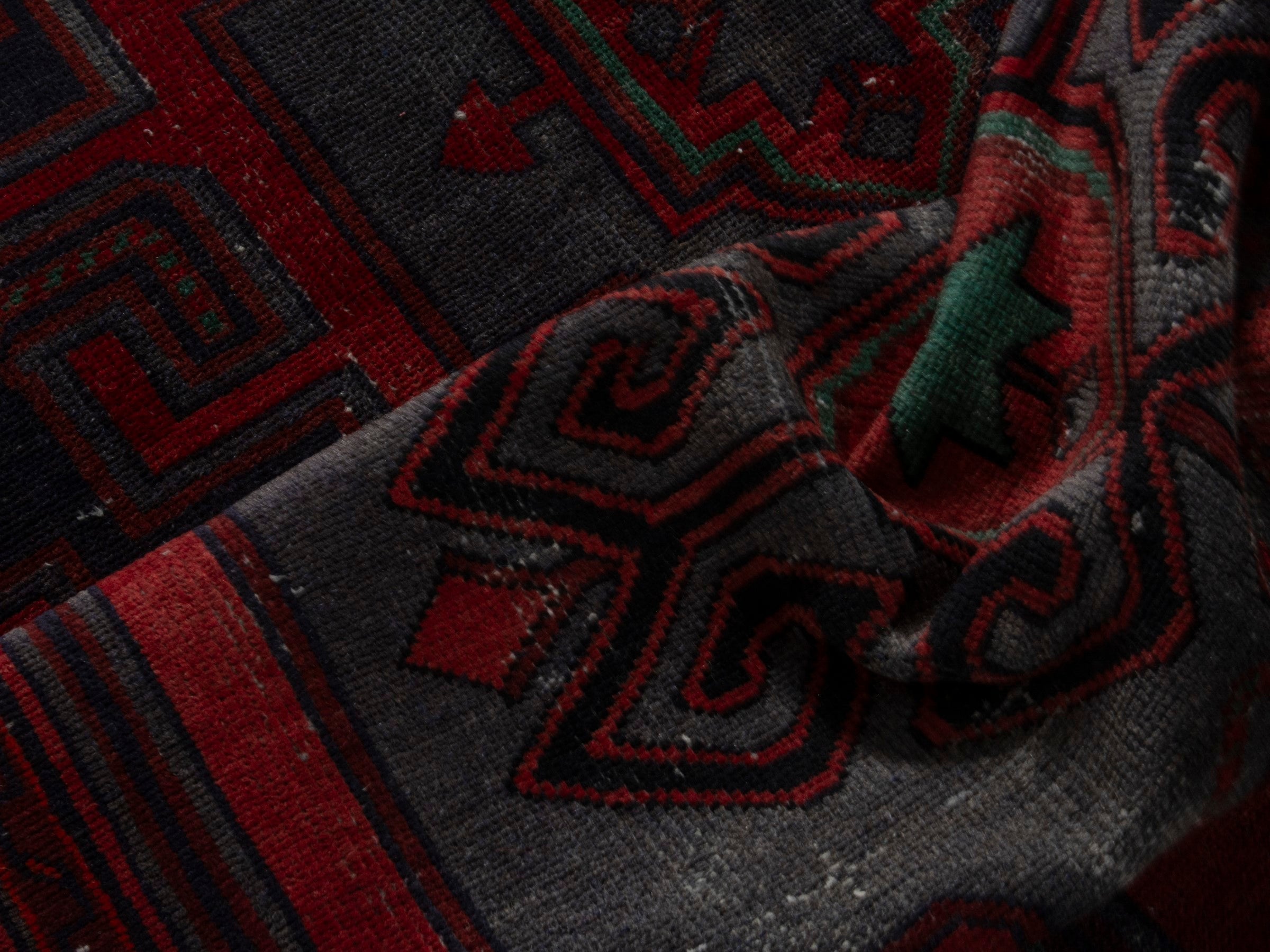 Persian Zanjan accent rug in deep red and dark taupe, view 16 of 18