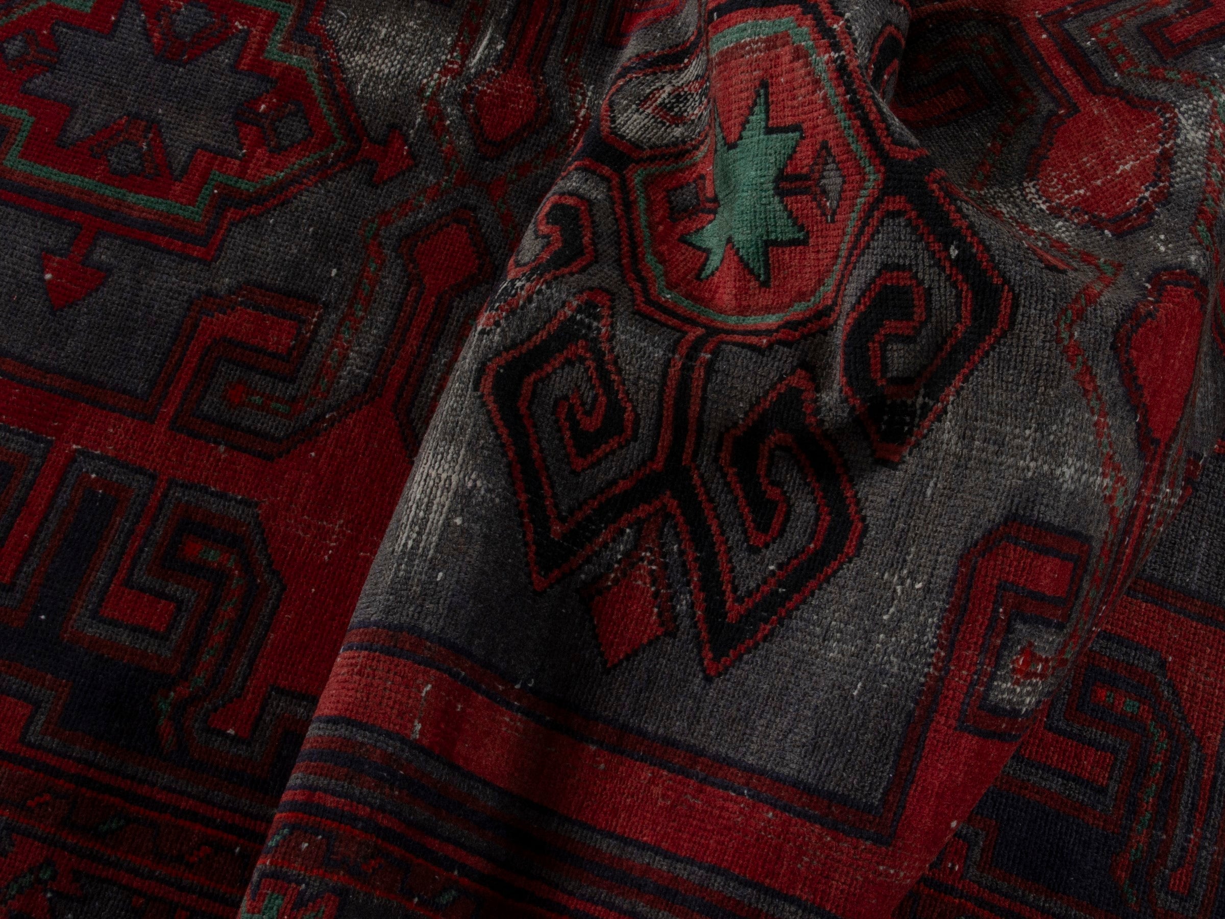 Persian Zanjan accent rug in deep red and dark taupe, view 17 of 18