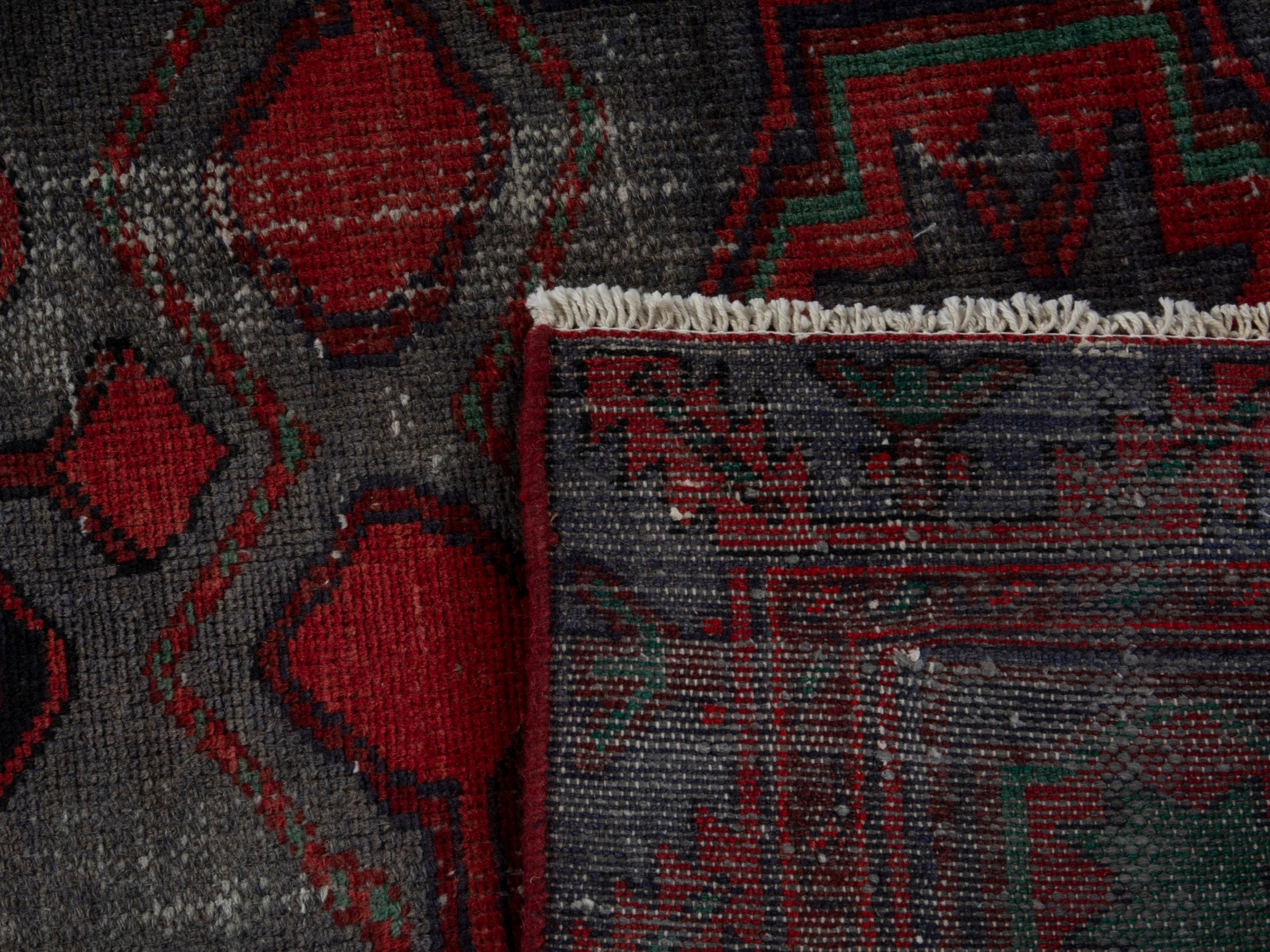 Persian Zanjan accent rug in deep red and dark taupe, view 18 of 18