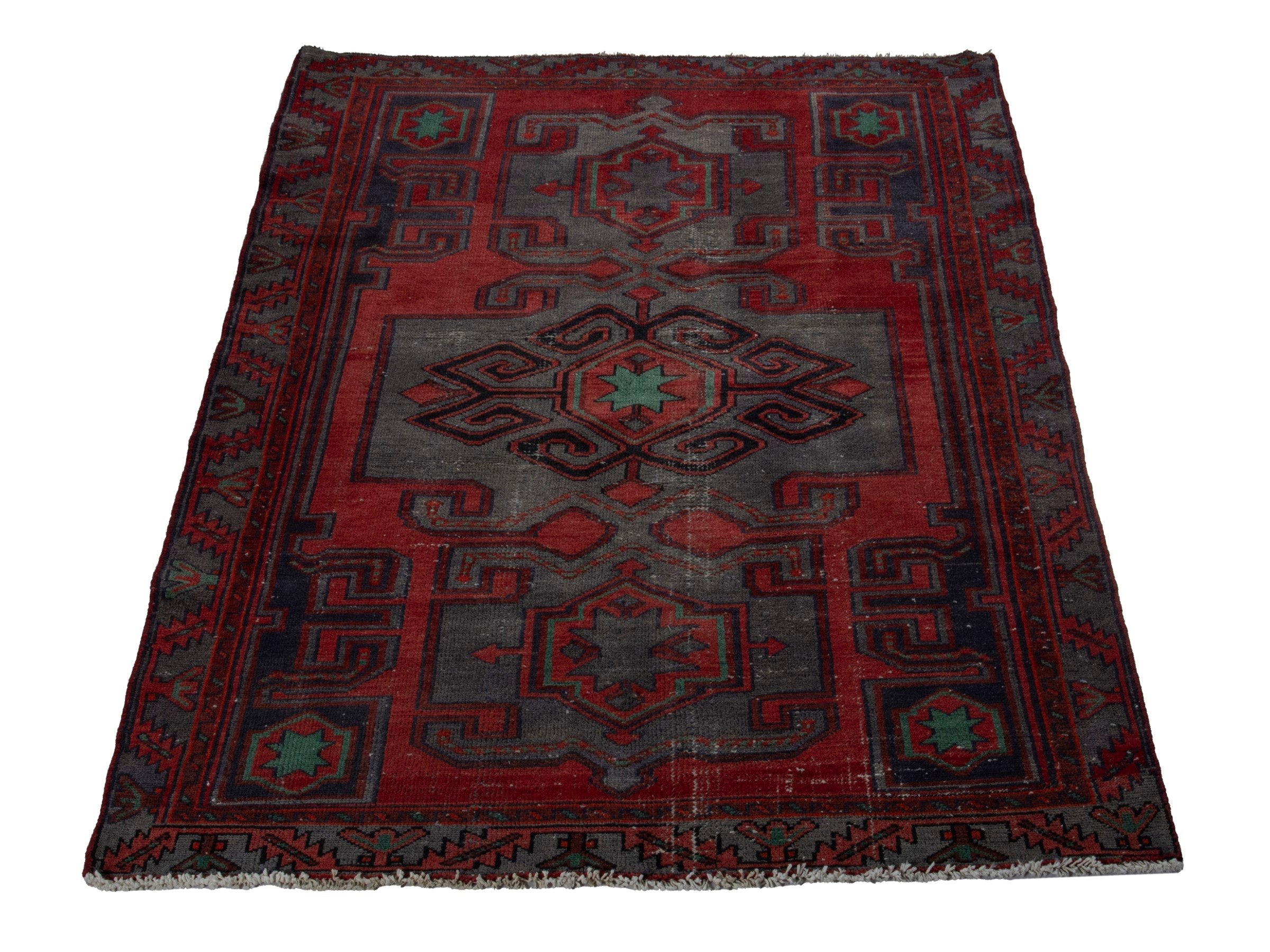 Persian Zanjan accent rug in deep red and dark taupe, view 2 of 18