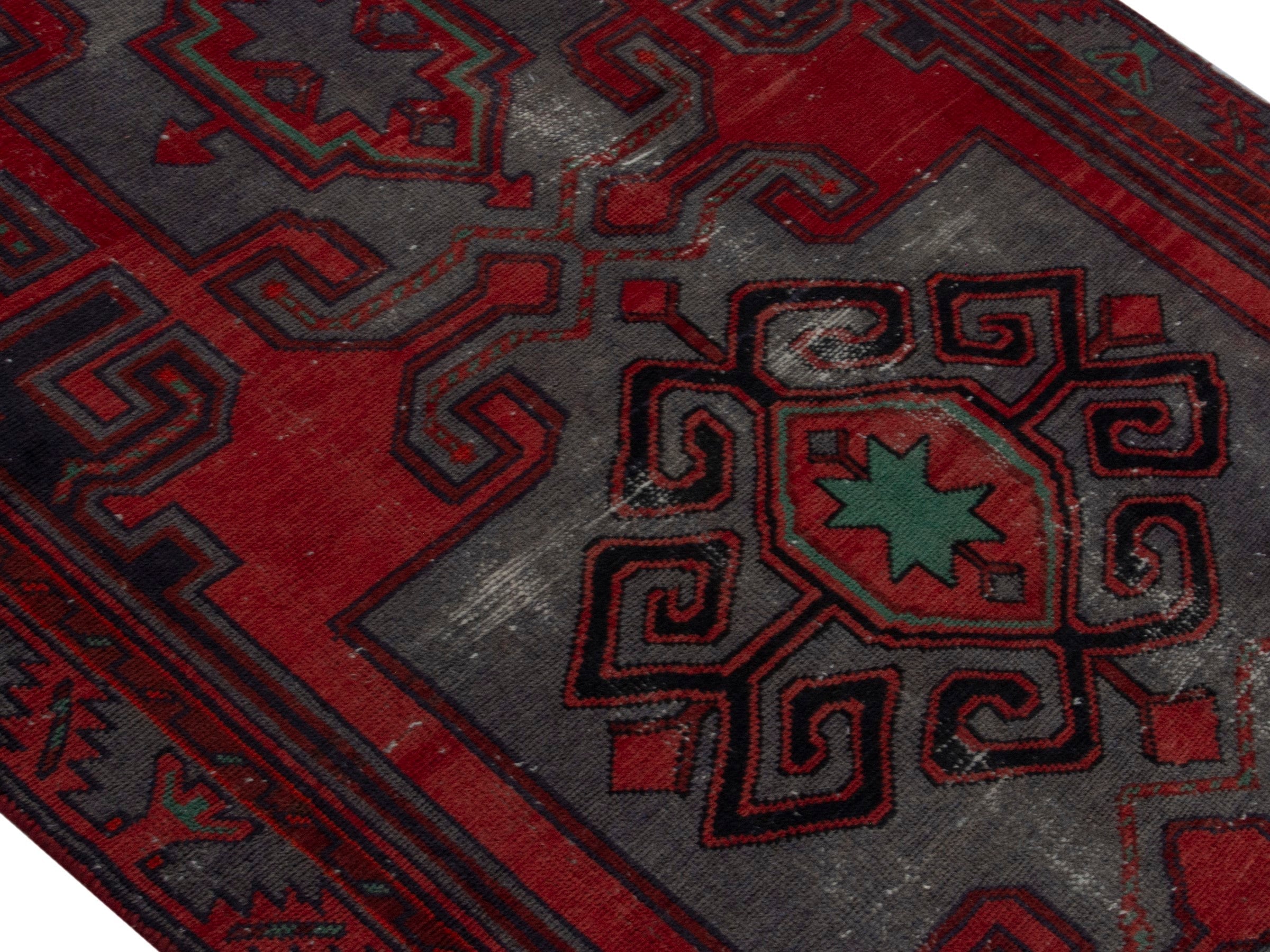 Persian Zanjan accent rug in deep red and dark taupe, view 3 of 18