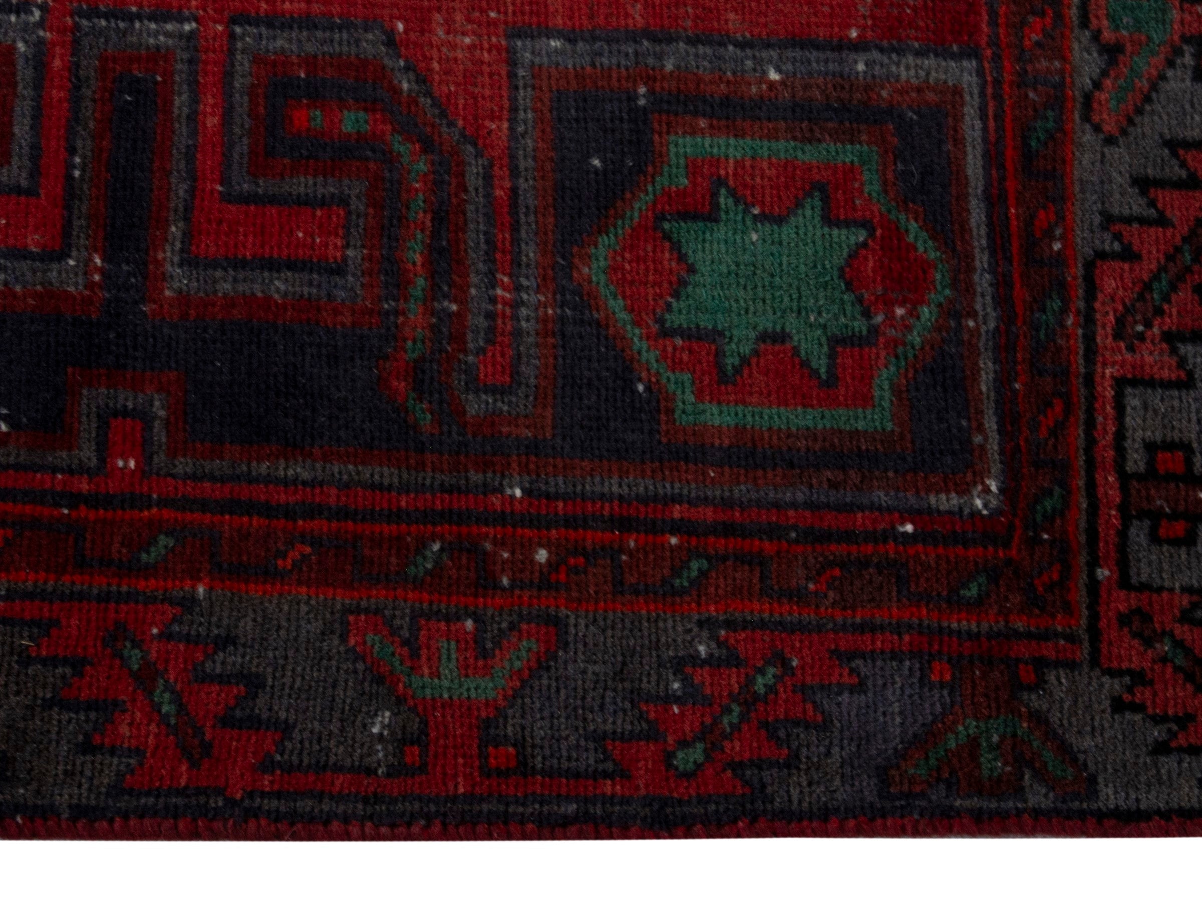 Persian Zanjan accent rug in deep red and dark taupe, view 4 of 18
