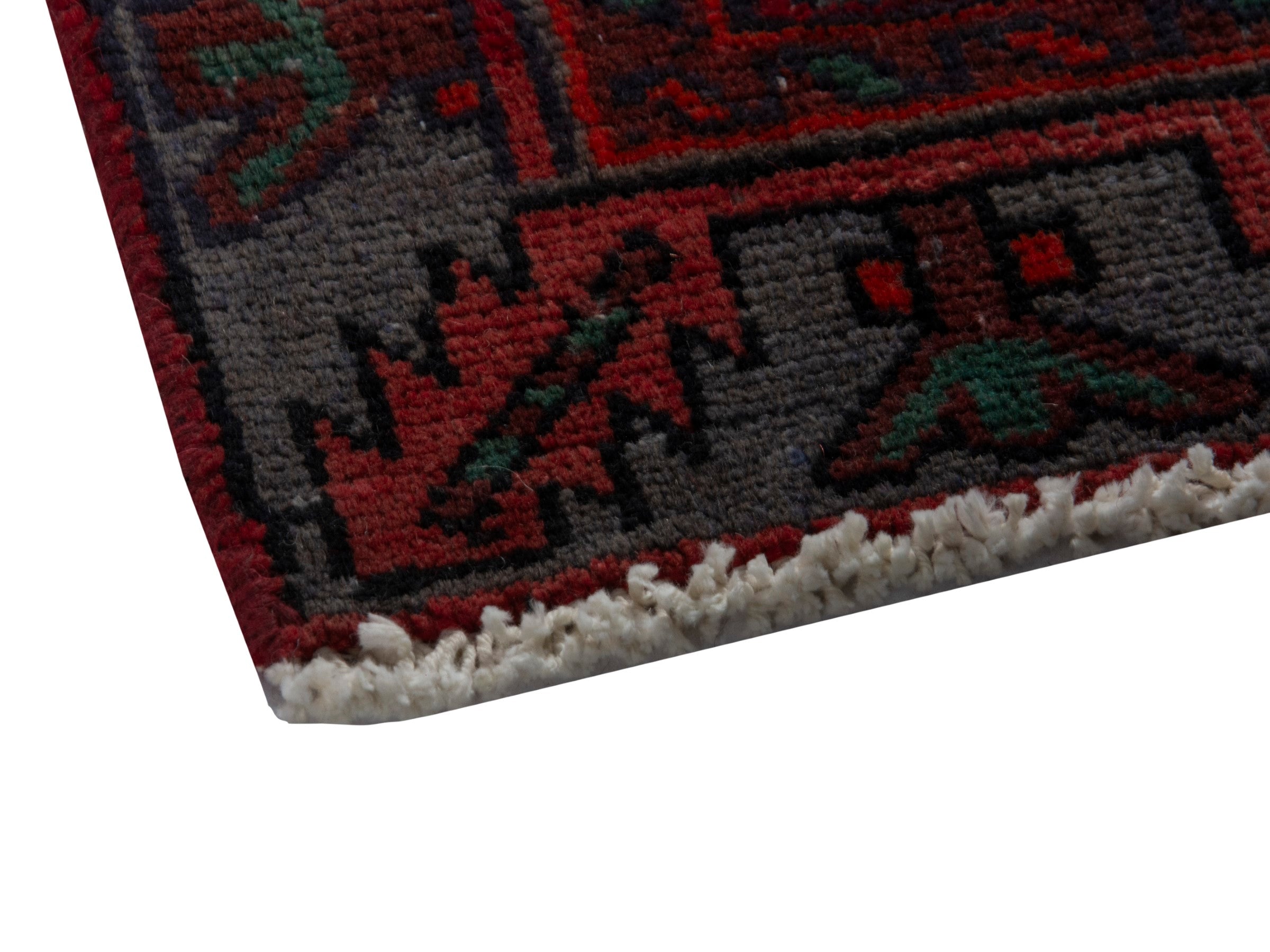 Persian Zanjan accent rug in deep red and dark taupe, view 5 of 18