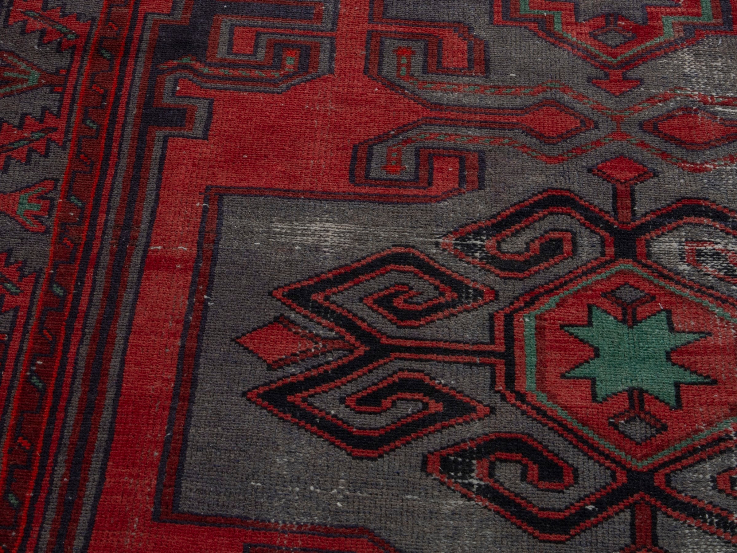 Persian Zanjan accent rug in deep red and dark taupe, view 6 of 18