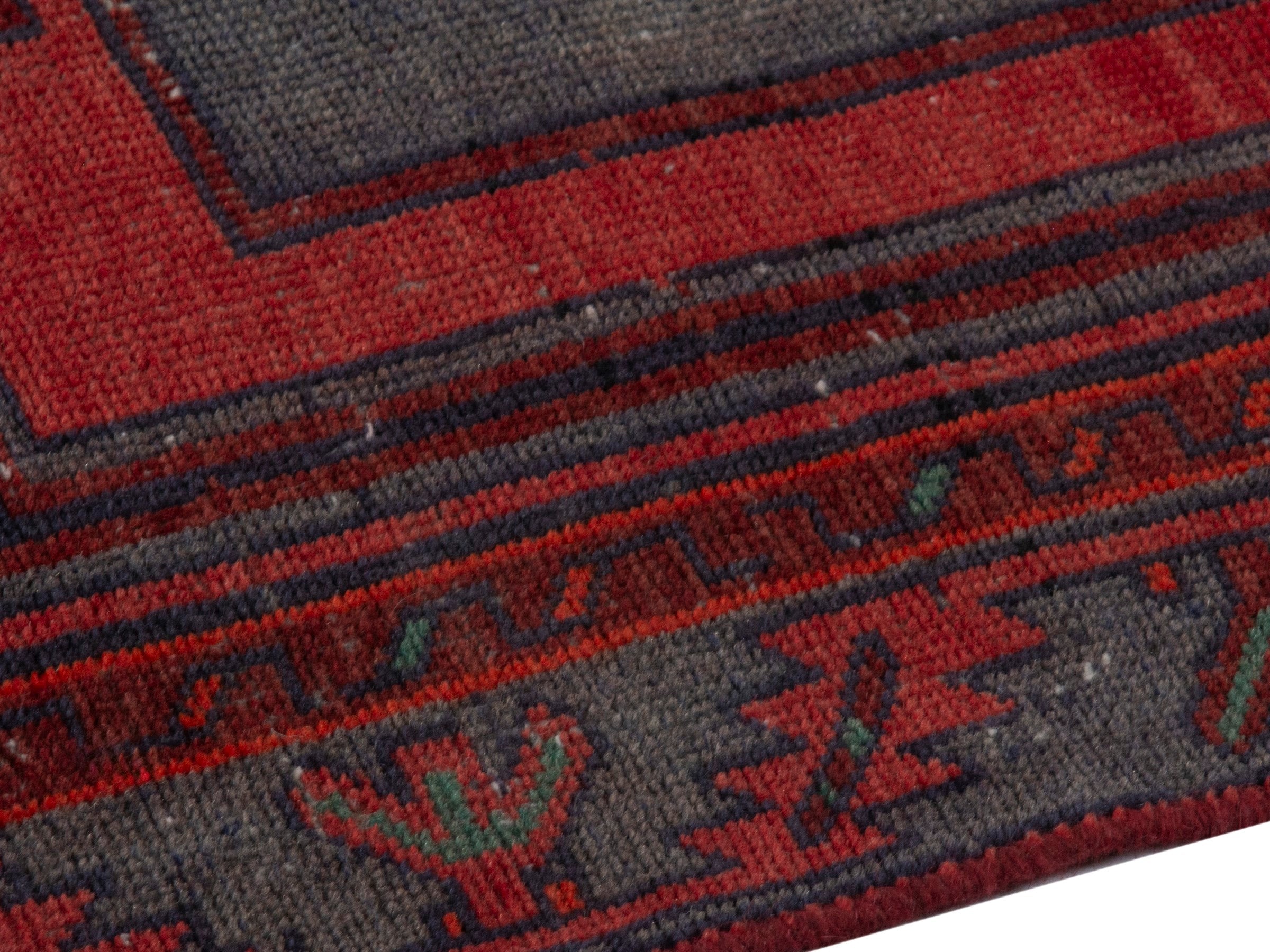 Persian Zanjan accent rug in deep red and dark taupe, view 7 of 18