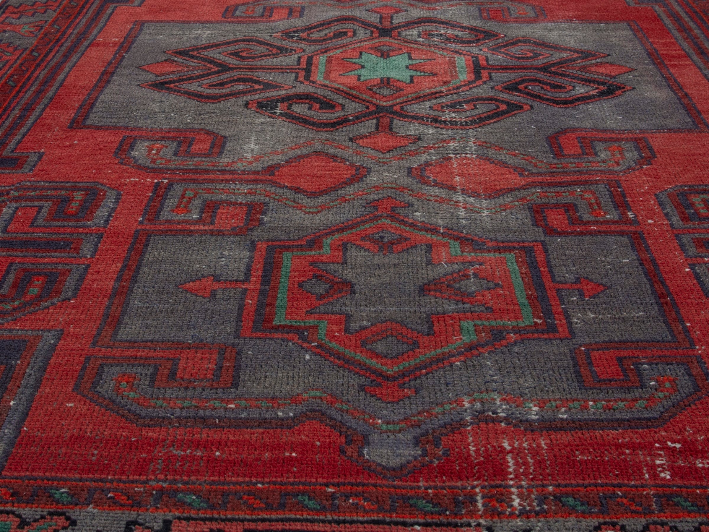 Persian Zanjan accent rug in deep red and dark taupe, view 8 of 18