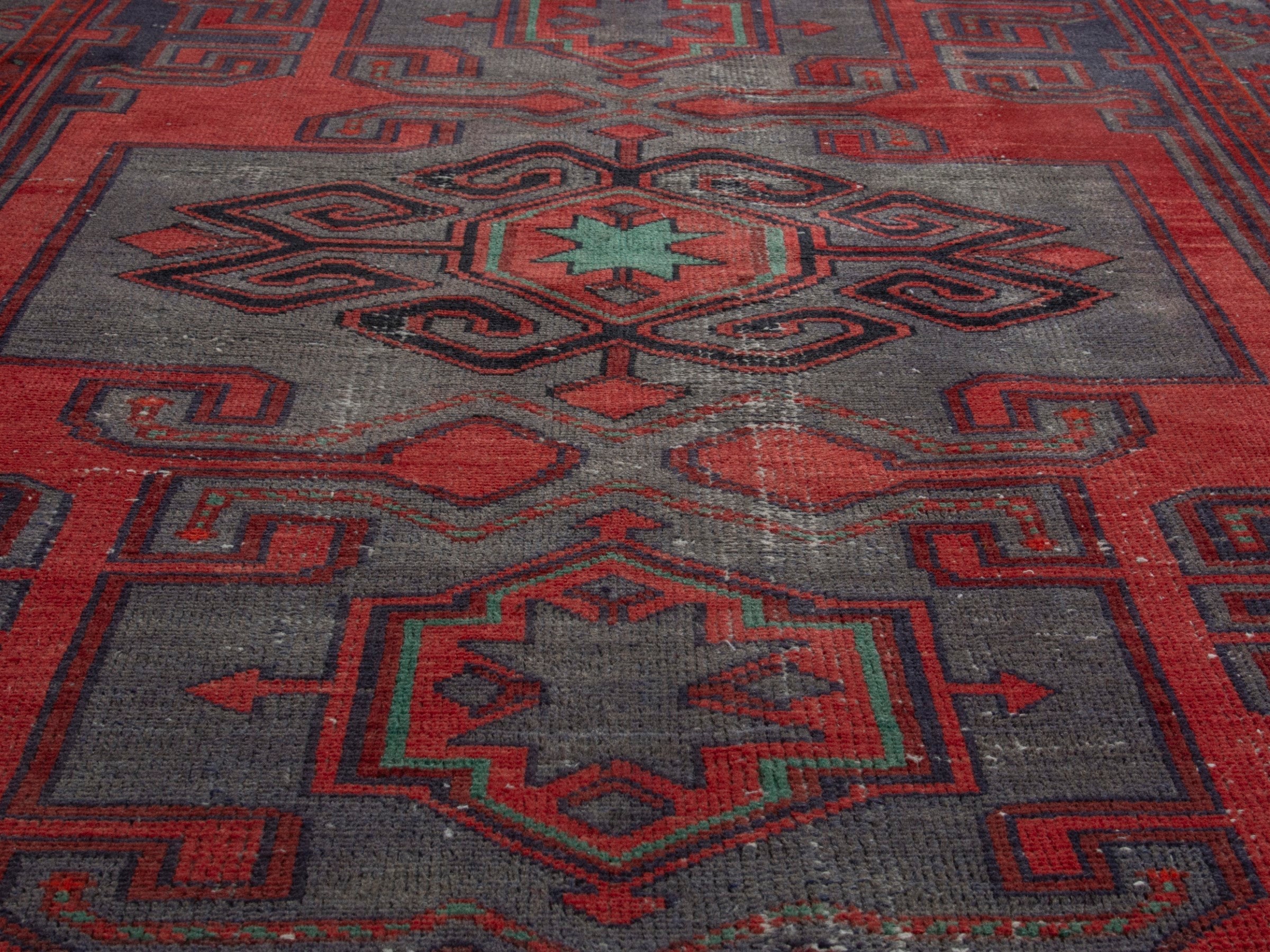 Persian Zanjan accent rug in deep red and dark taupe, view 9 of 18