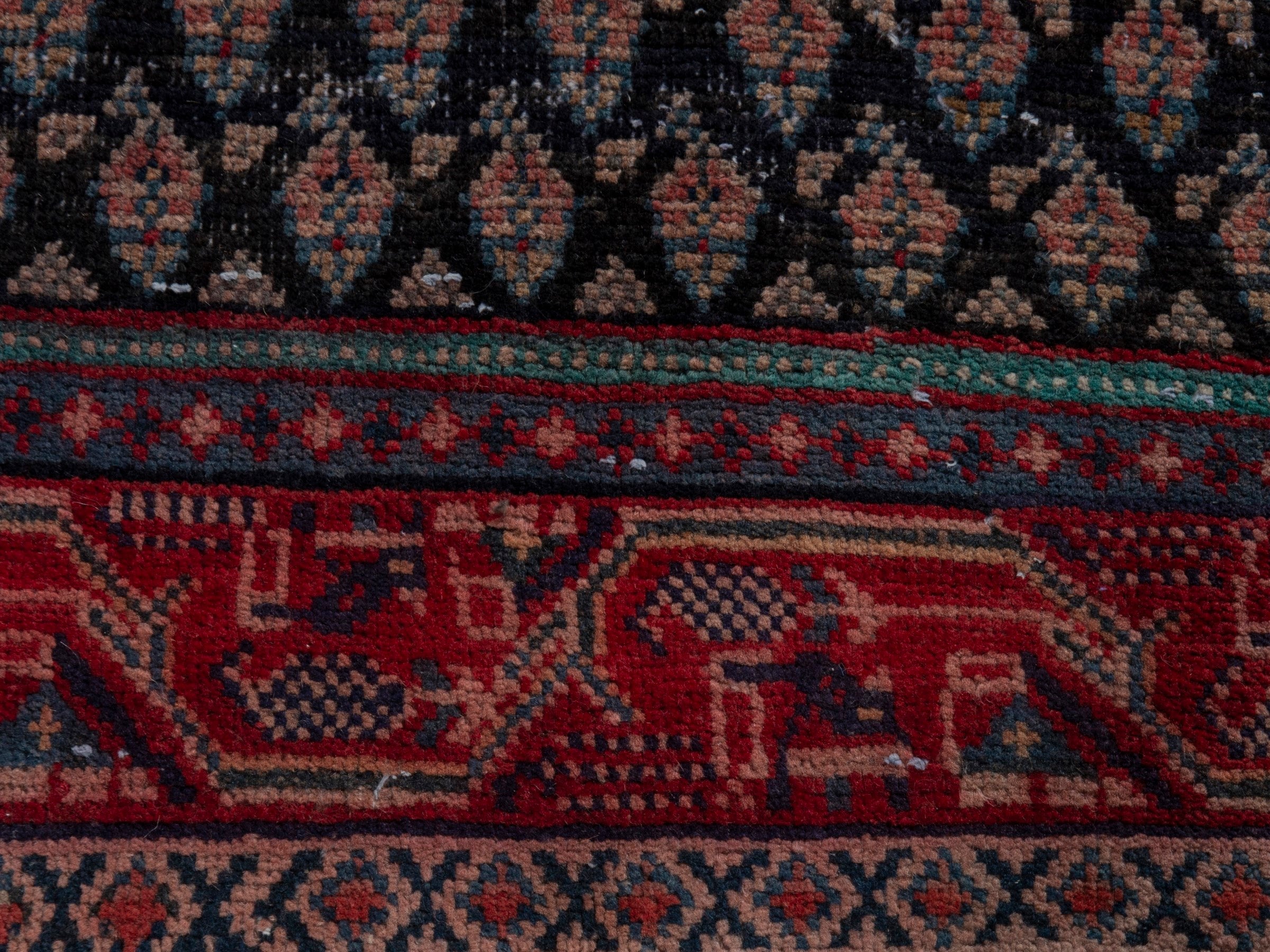 Persian Botteh accent rug in charcoal and faded red, view 10 of 16