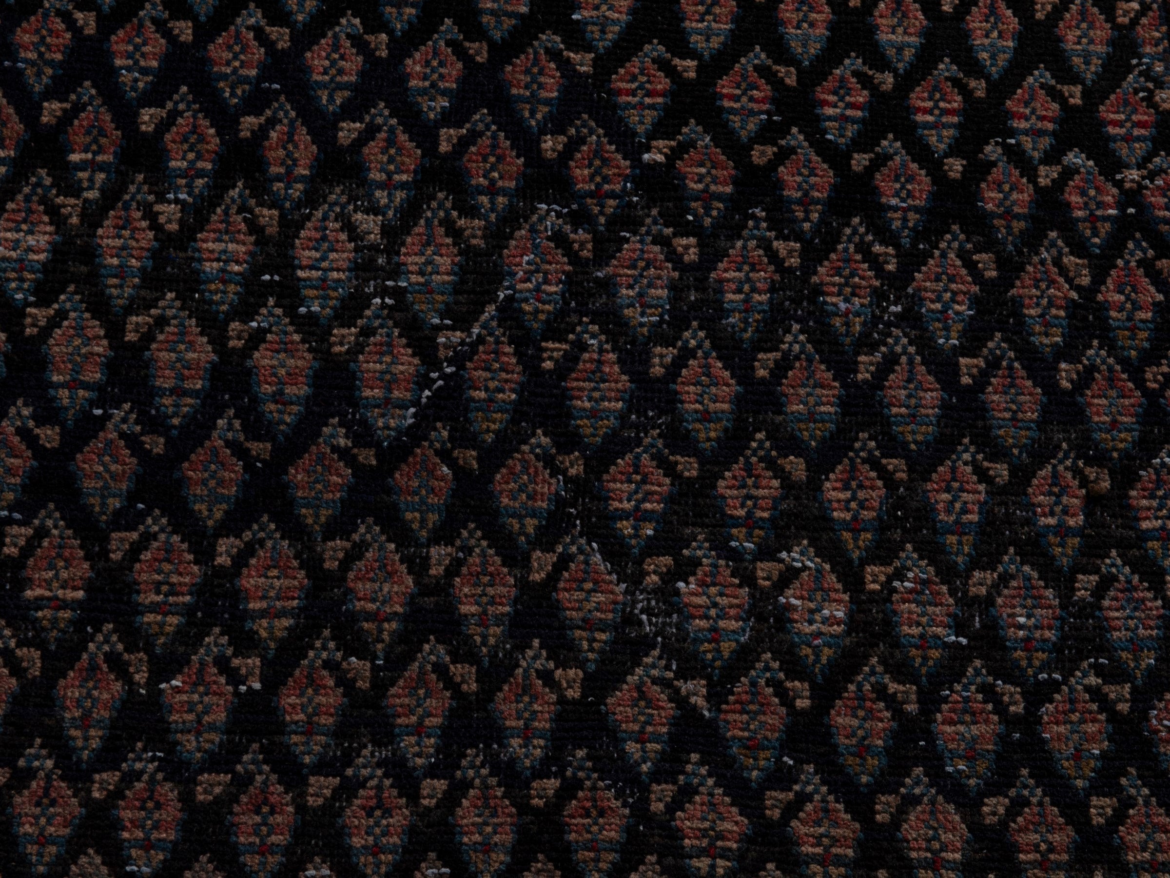 Persian Botteh accent rug in charcoal and faded red, view 11 of 16
