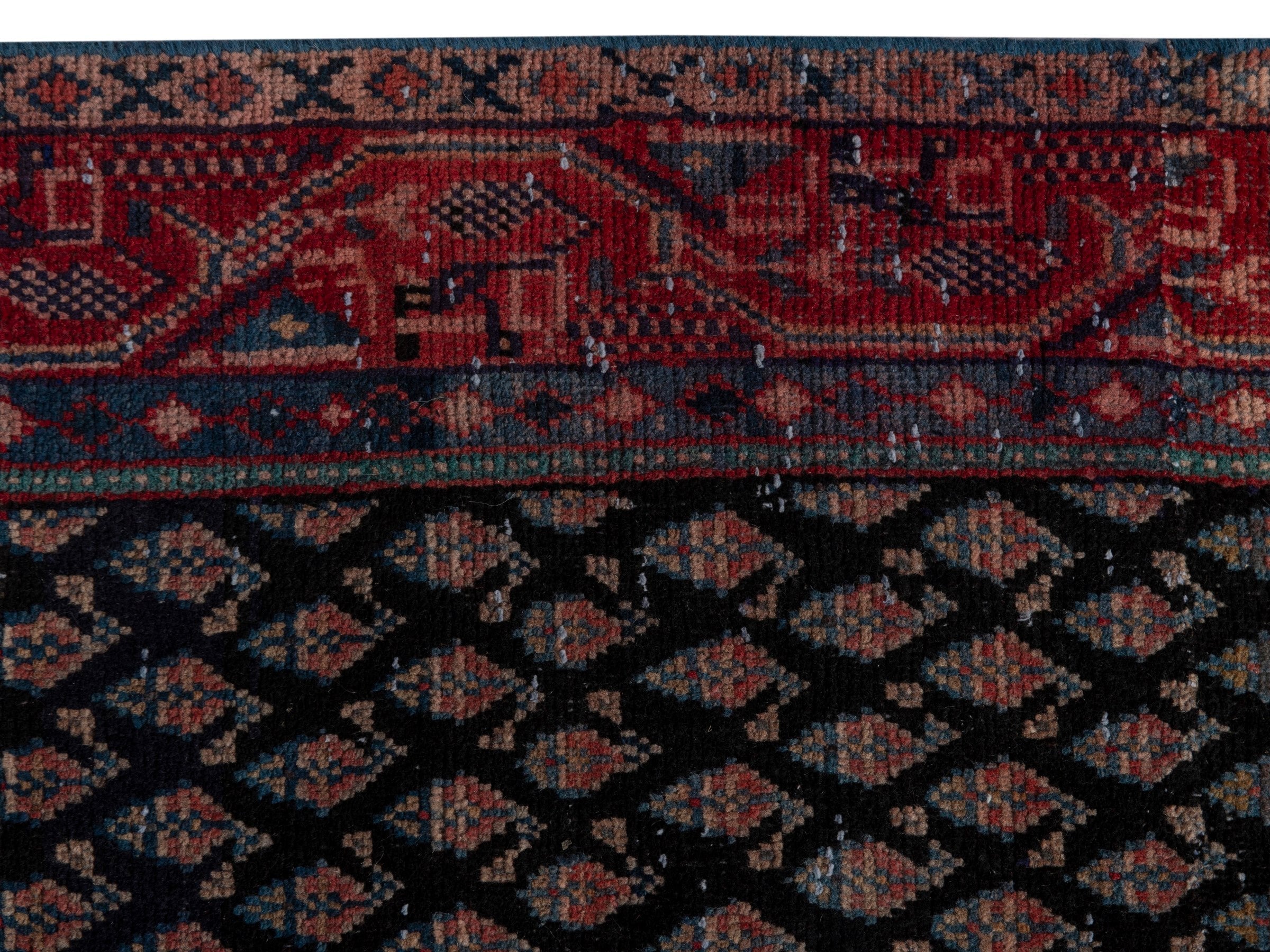 Persian Botteh accent rug in charcoal and faded red, view 12 of 16