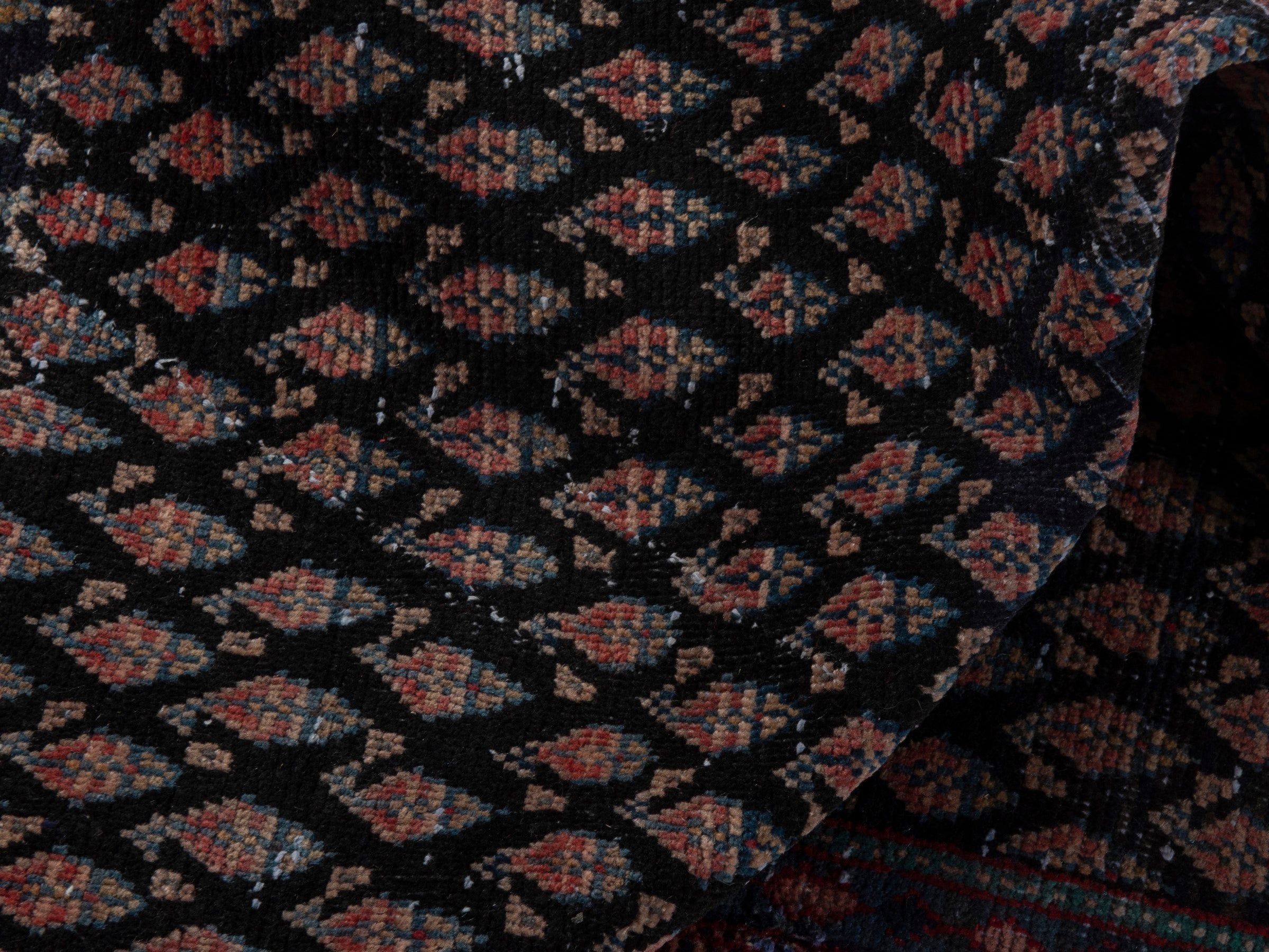 Persian Botteh accent rug in charcoal and faded red, view 13 of 16