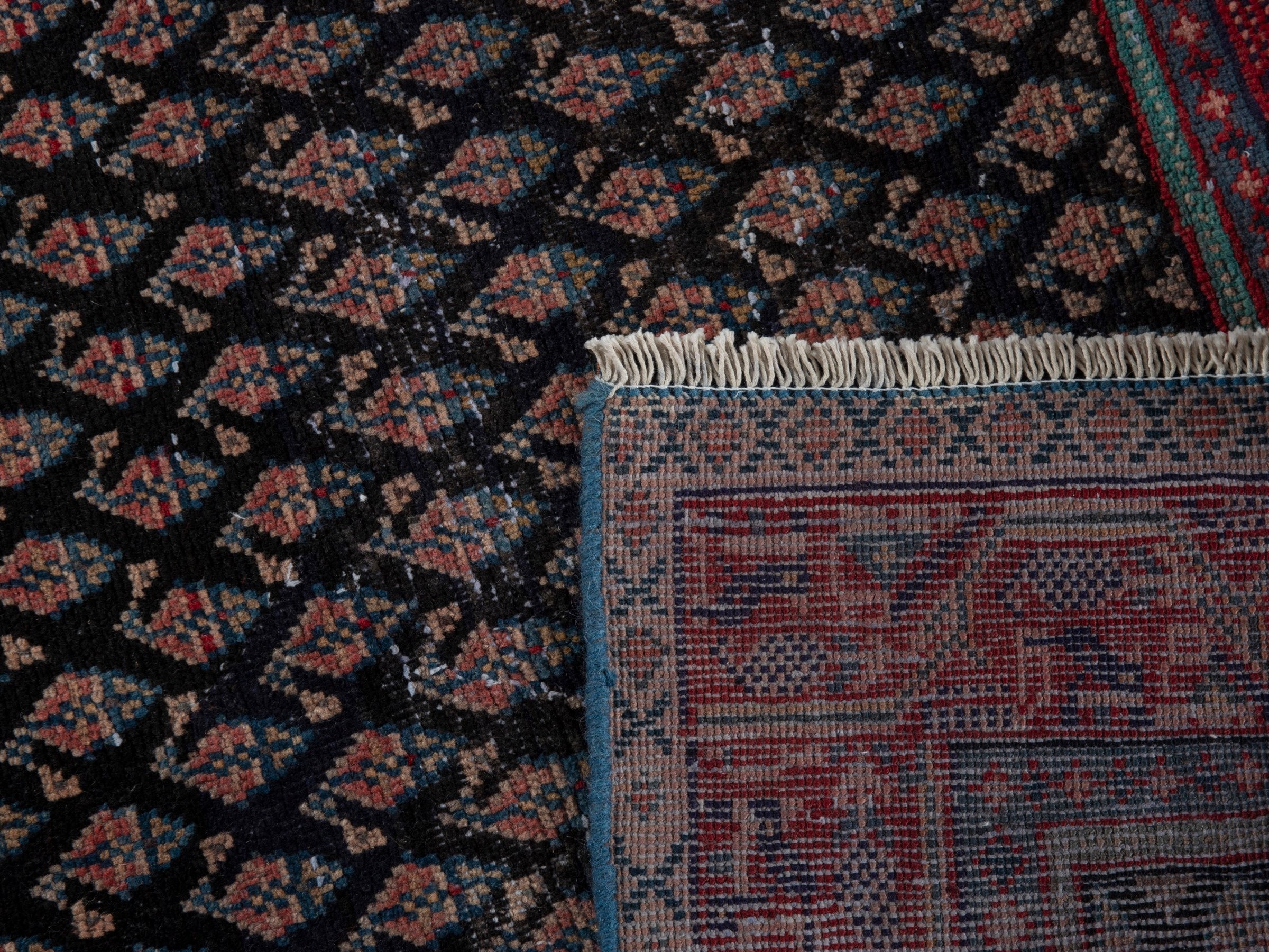 Persian Botteh accent rug in charcoal and faded red, view 16 of 16