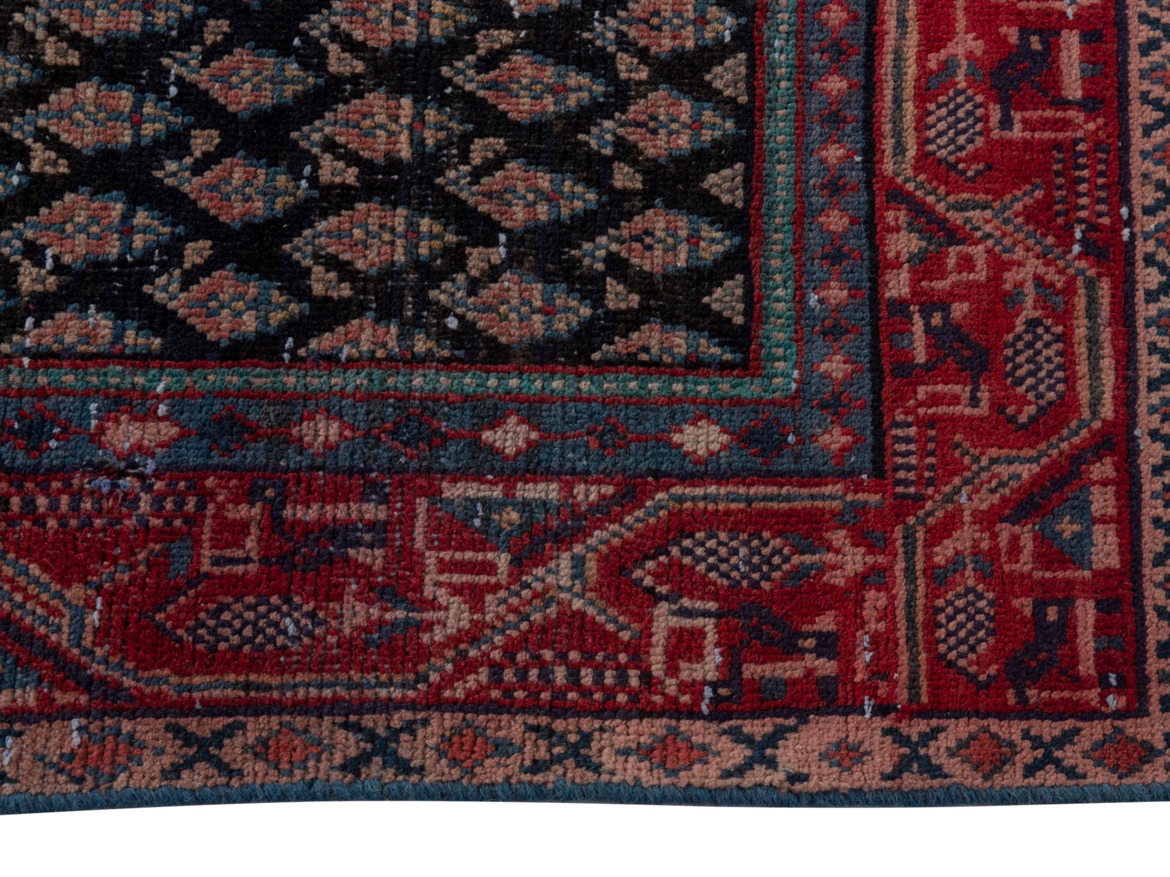 Persian Botteh accent rug in charcoal and faded red, view 4 of 16
